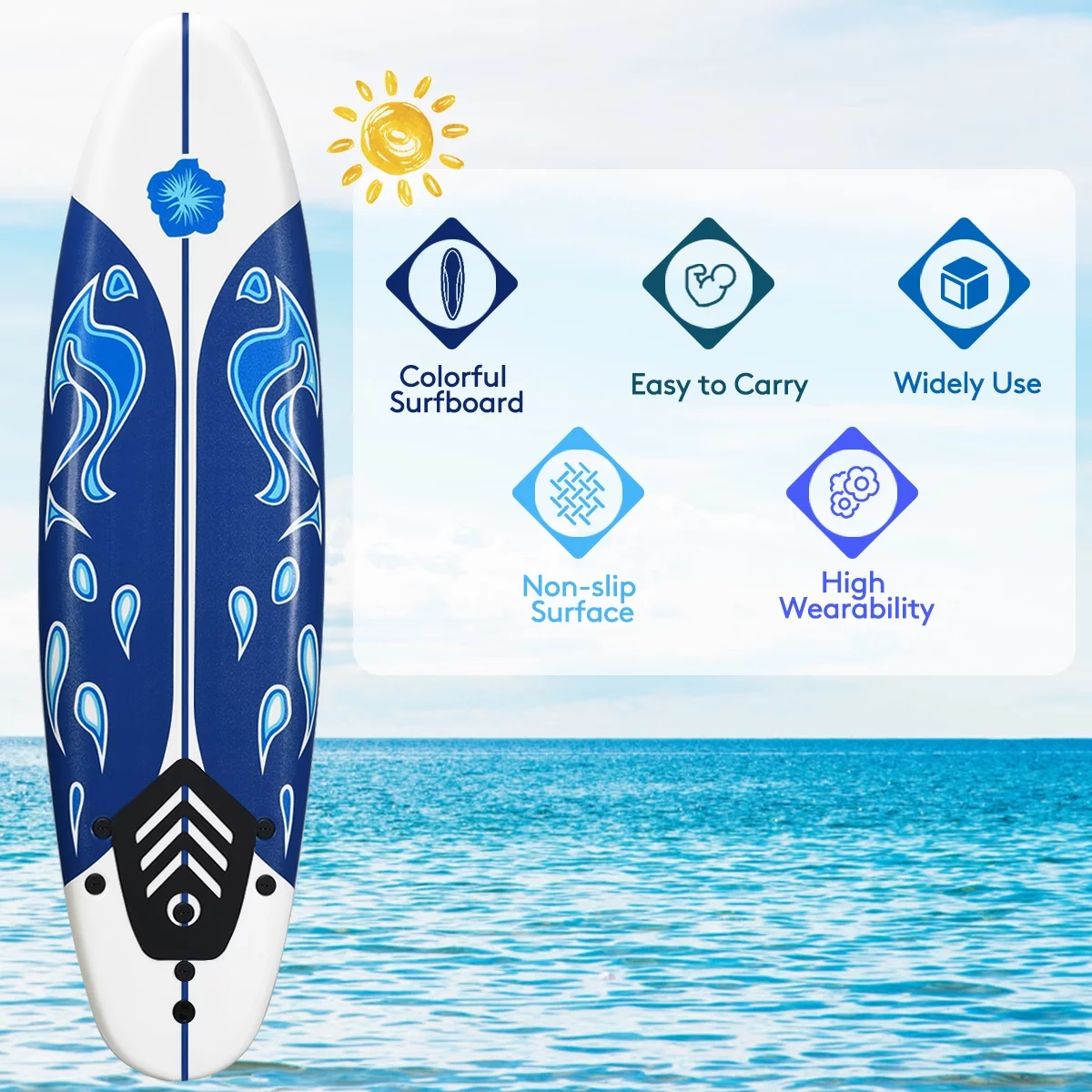 Topbuy 6' Surfboard Inflation-free Long Surfing Board with Safety Leash White - Womvr