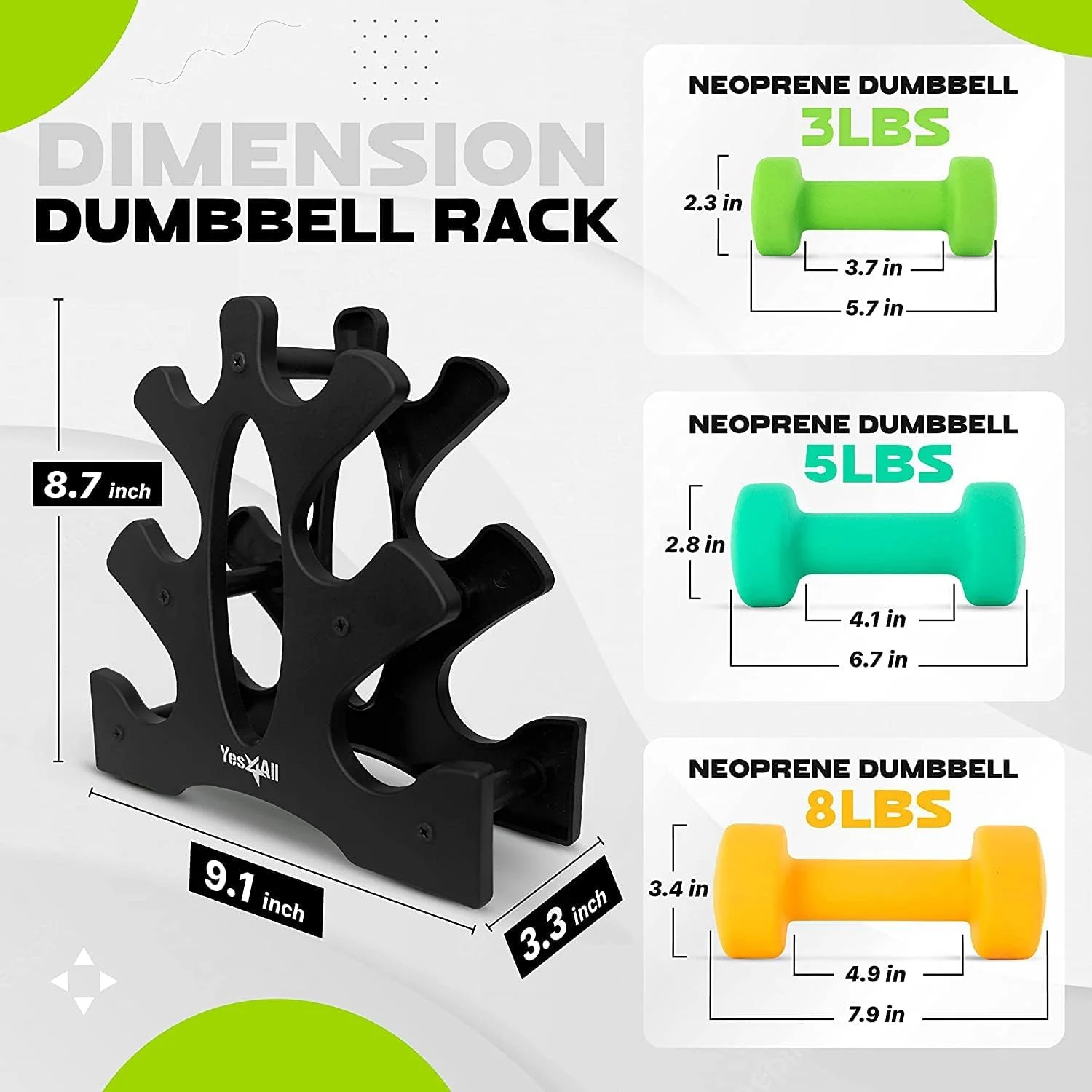 Yes4All 32lbs Neoprene Dumbbell Set With Plastic Rack, Multicolor - Womvr