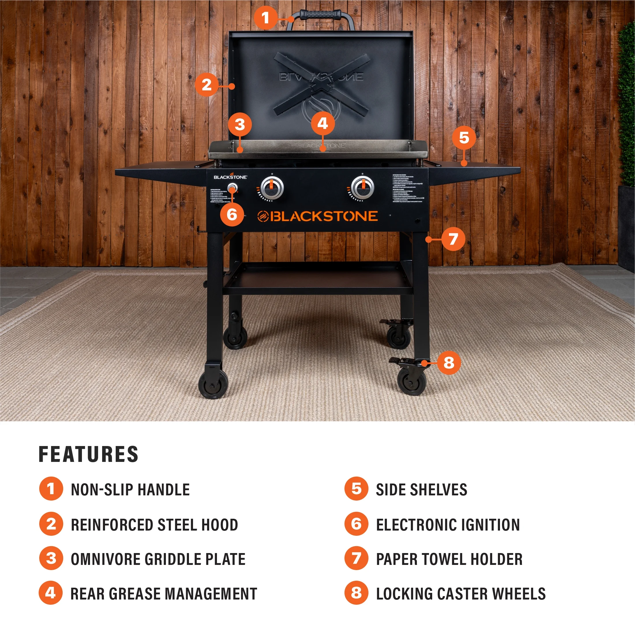 Blackstone 2-Burner 28” Propane Griddle with Hood and Omnivore Griddle Plate - Womvr