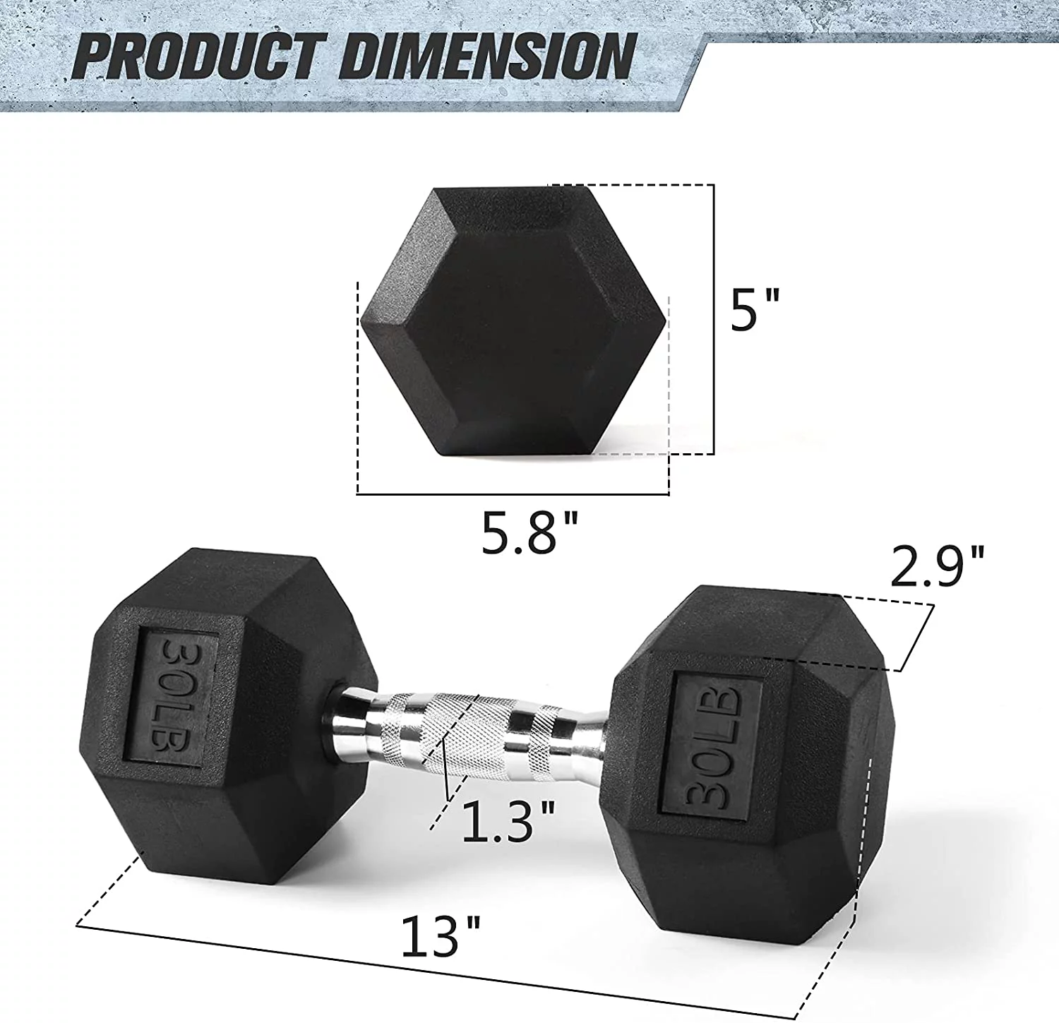 RitFit Rubber Hex Dumbbell Weight 5-60 Lbs. with Metal Handle for Strength Training, Full Body Functional Workouts - Womvr