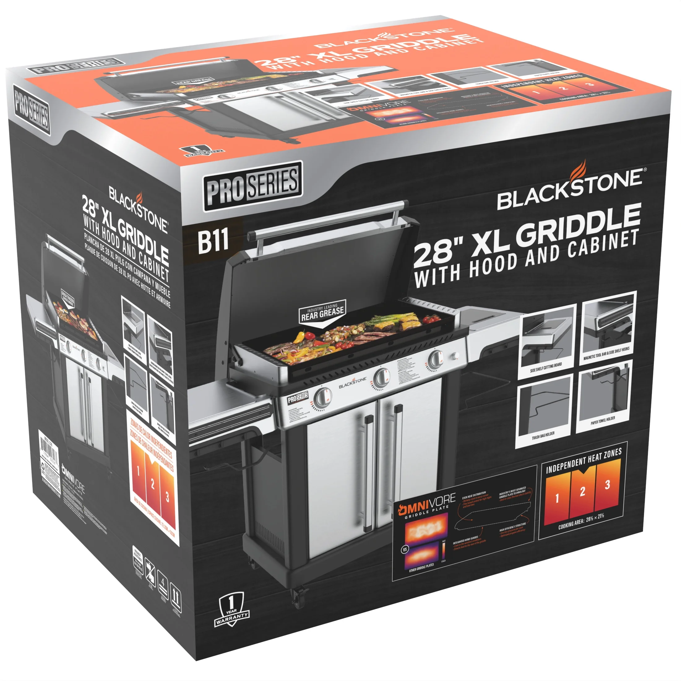 Blackstone ProSeries 3-Burner 28” XL Propane Griddle with Stainless Steel Cabinet and Hood - Womvr