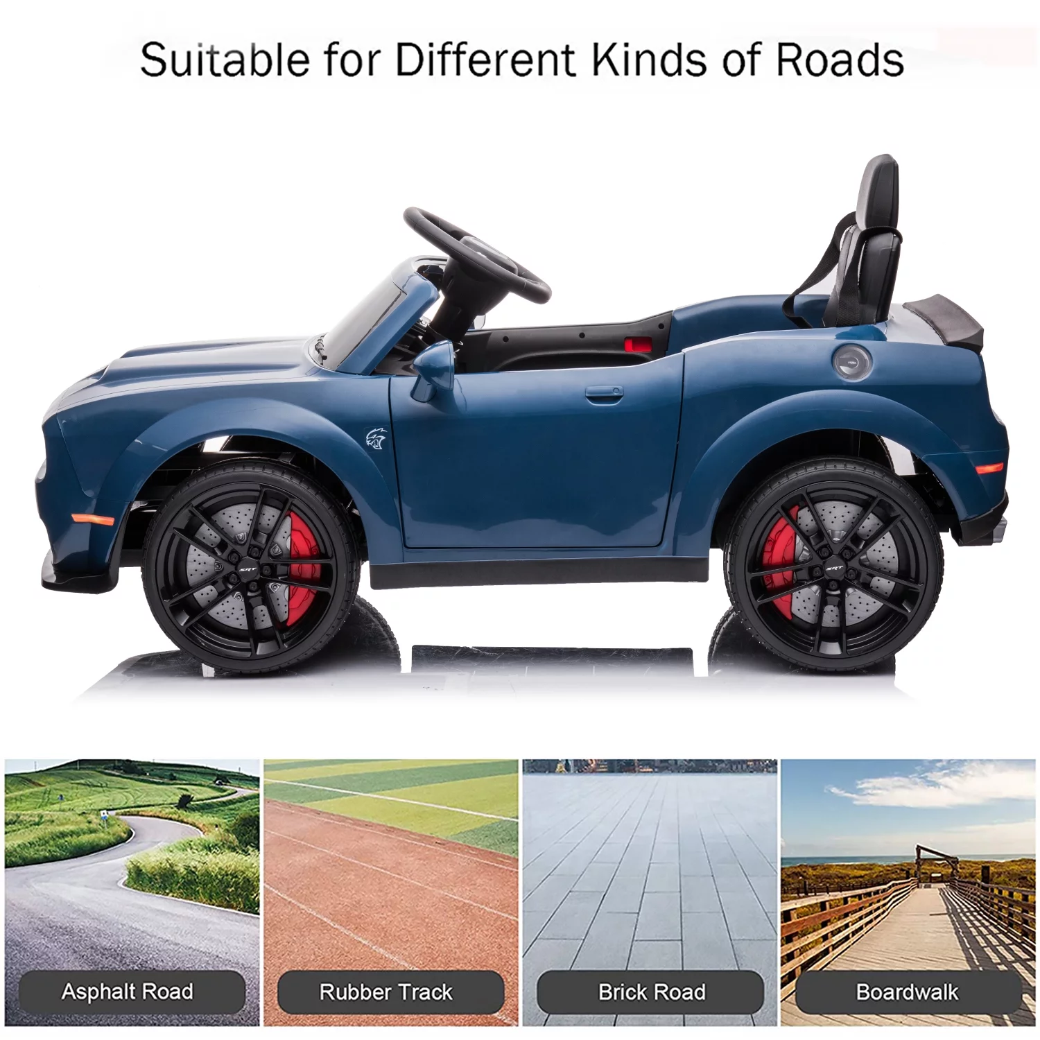 Dodge Challenger 12 V Powered Ride On Car with Remote Control, SRT Hellcat Toys for Kids, Black - Womvr