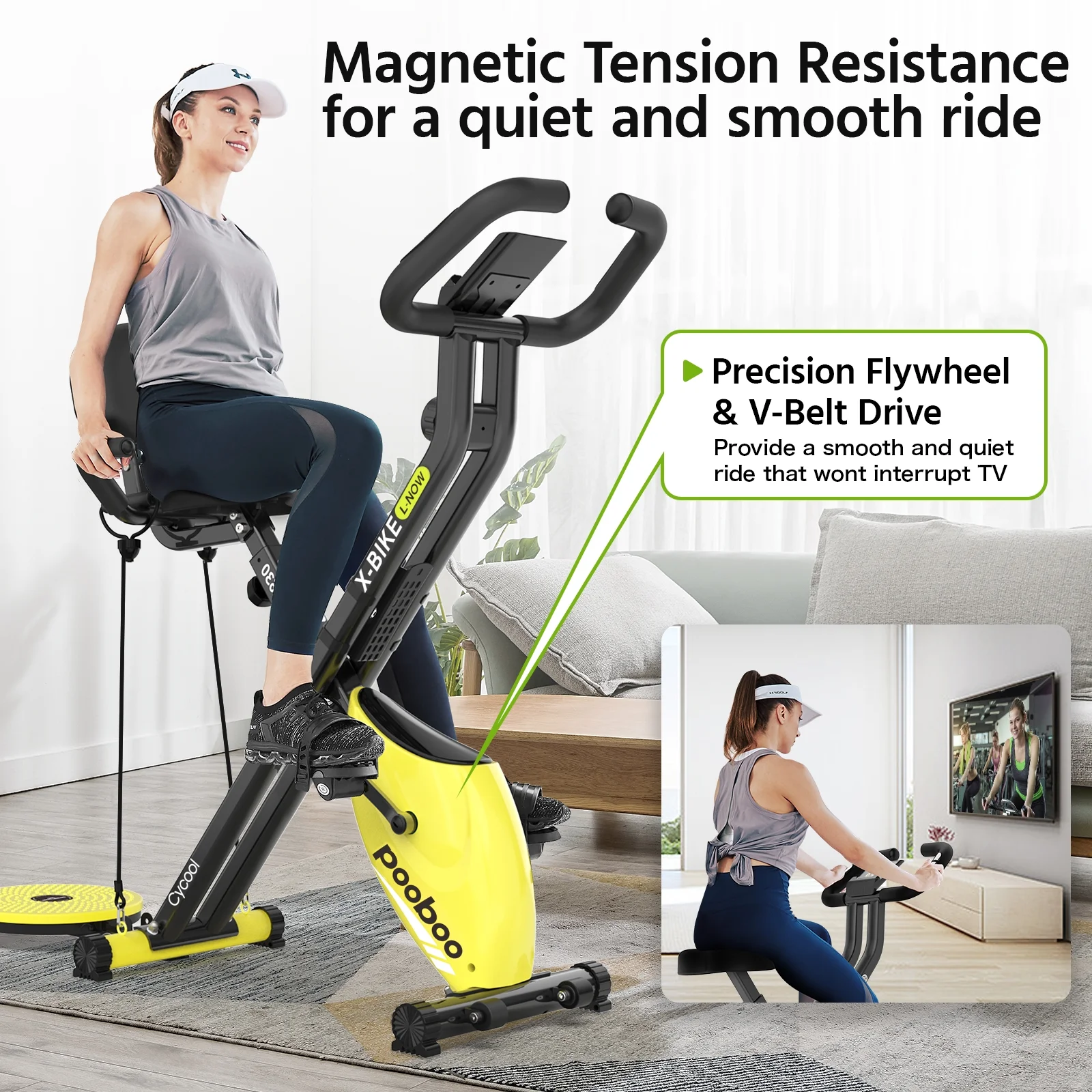 Pooboo 4in1 Folding Exercise Bike Indoor Cycling Bike Stationary Magnetic x Bike Gym Workout 300lb - Womvr