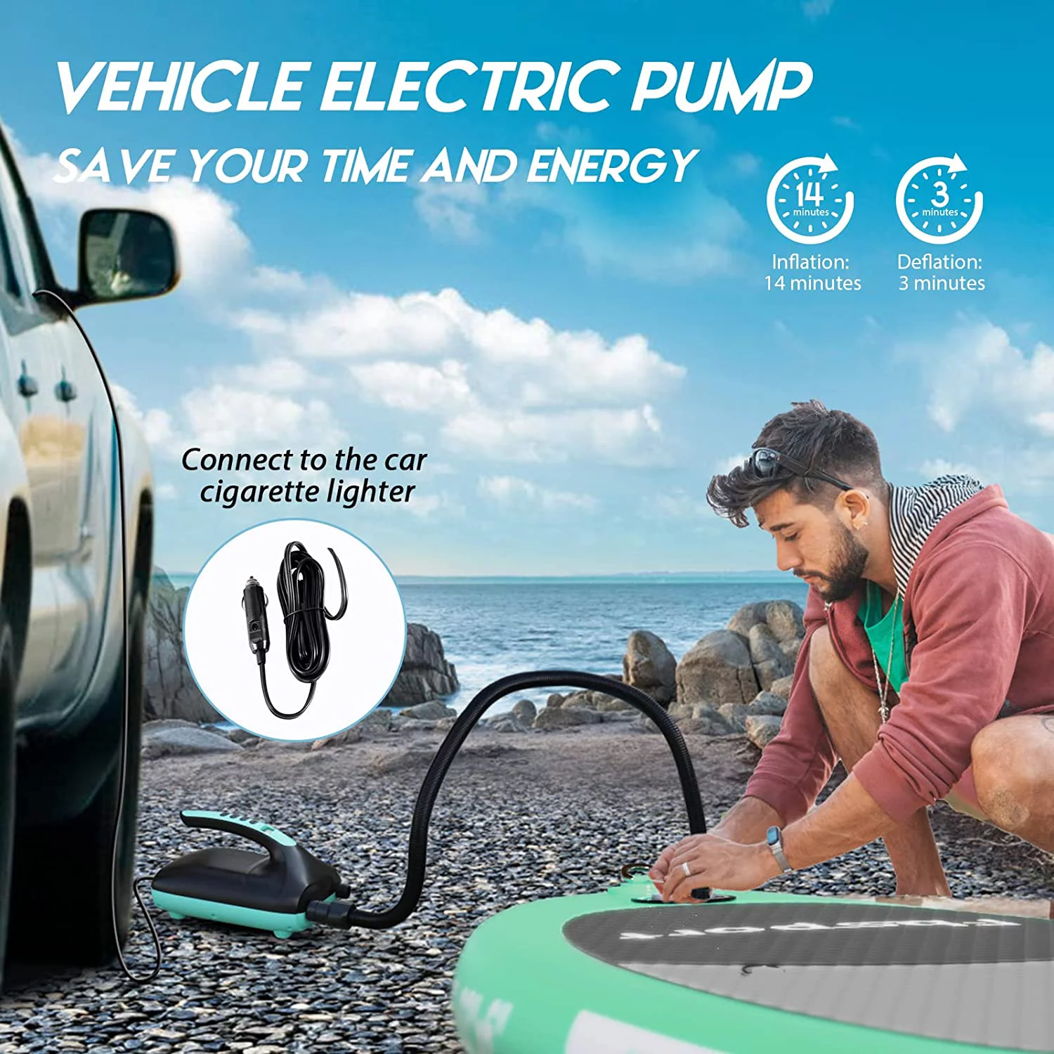 Summer Savings Fbsport 11ft Inflatable Paddle Board SUP, 6'' Thick W/Paddling Fins Electric Pump & Accessories Pack, Green - Womvr