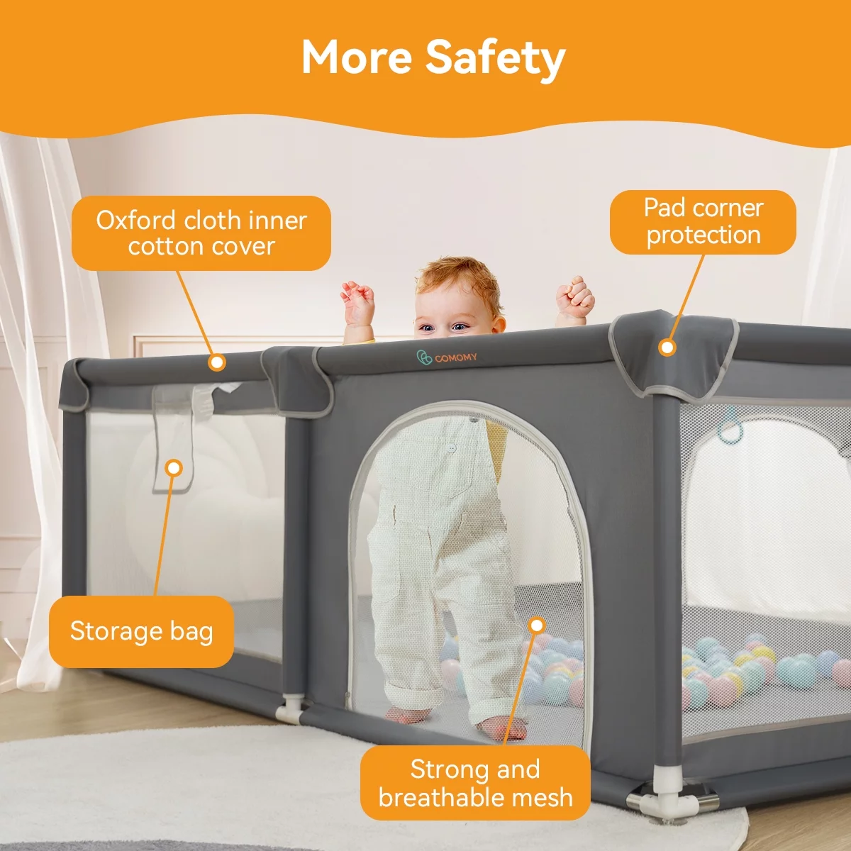 Large Baby Playpen, 79x63x27inch Activity Center Playard for Babies and Toddlers, Gray - Womvr