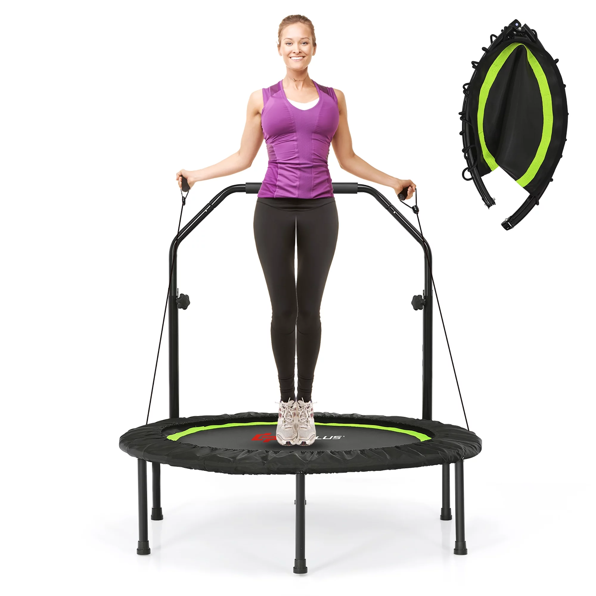 Costway 40'' Foldable Trampoline Fitness Rebounder with Resistance Bands Adjustable Home Green - Womvr