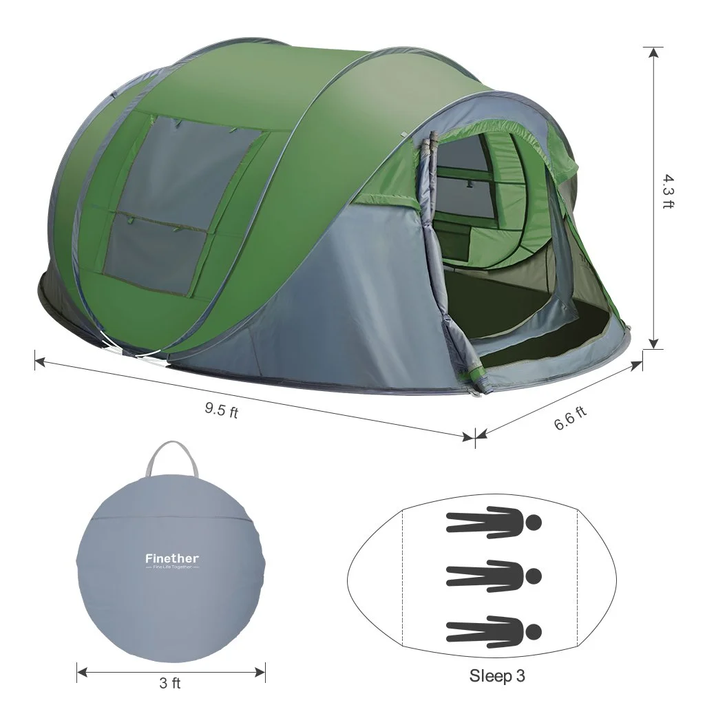 4 Person Easy Pop up Tent Waterproof Automatic Setup 2 Doors-Instant Family Tents for Camping Hiking & Traveling - Womvr