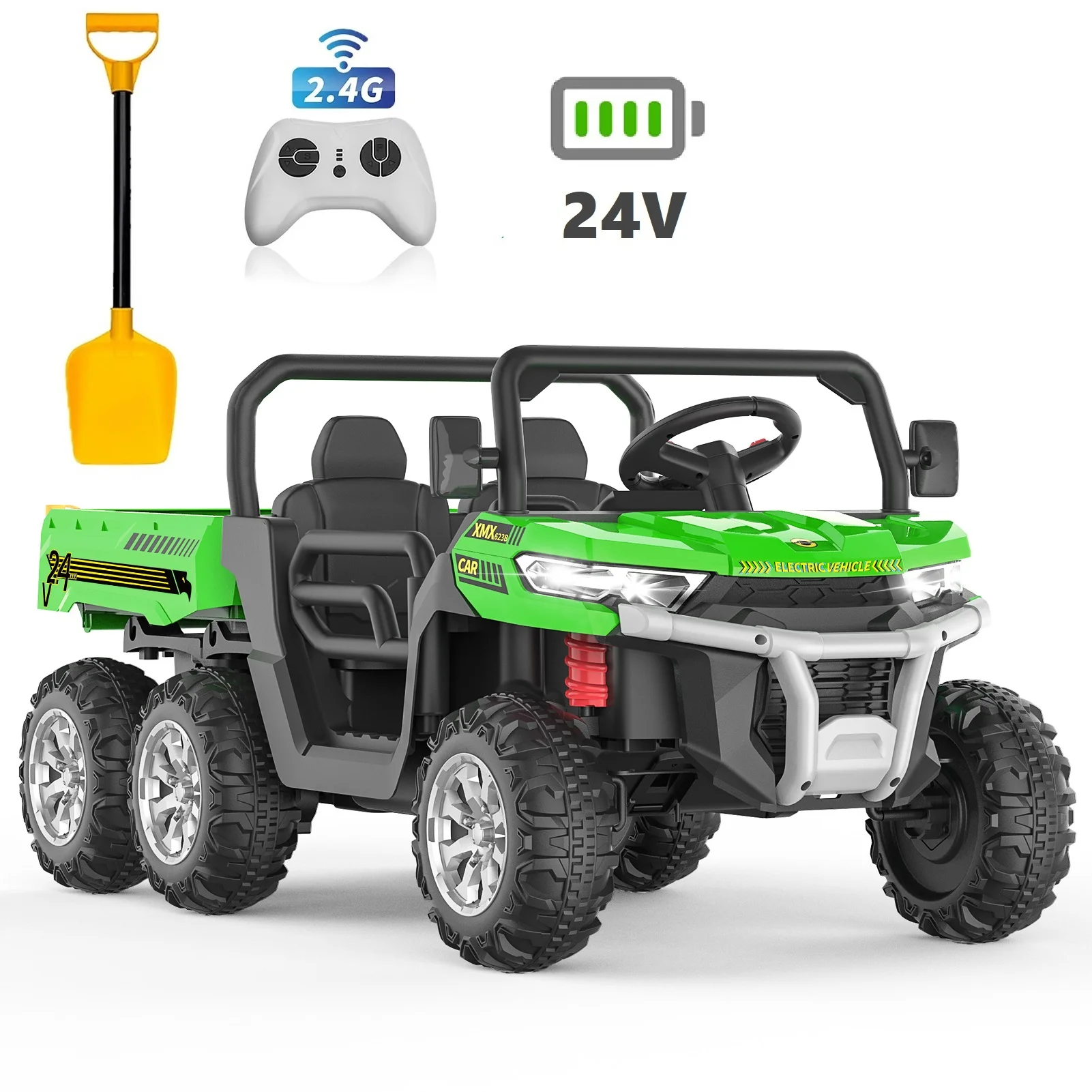 Shininglove 24V Kid Ride on Dump Truck, 6 Wheels Kids Electric Ride on Toy Cars with Trailer, Gift Toys for 3-8 Yrs Old Boys Girls, Rose Red - Womvr