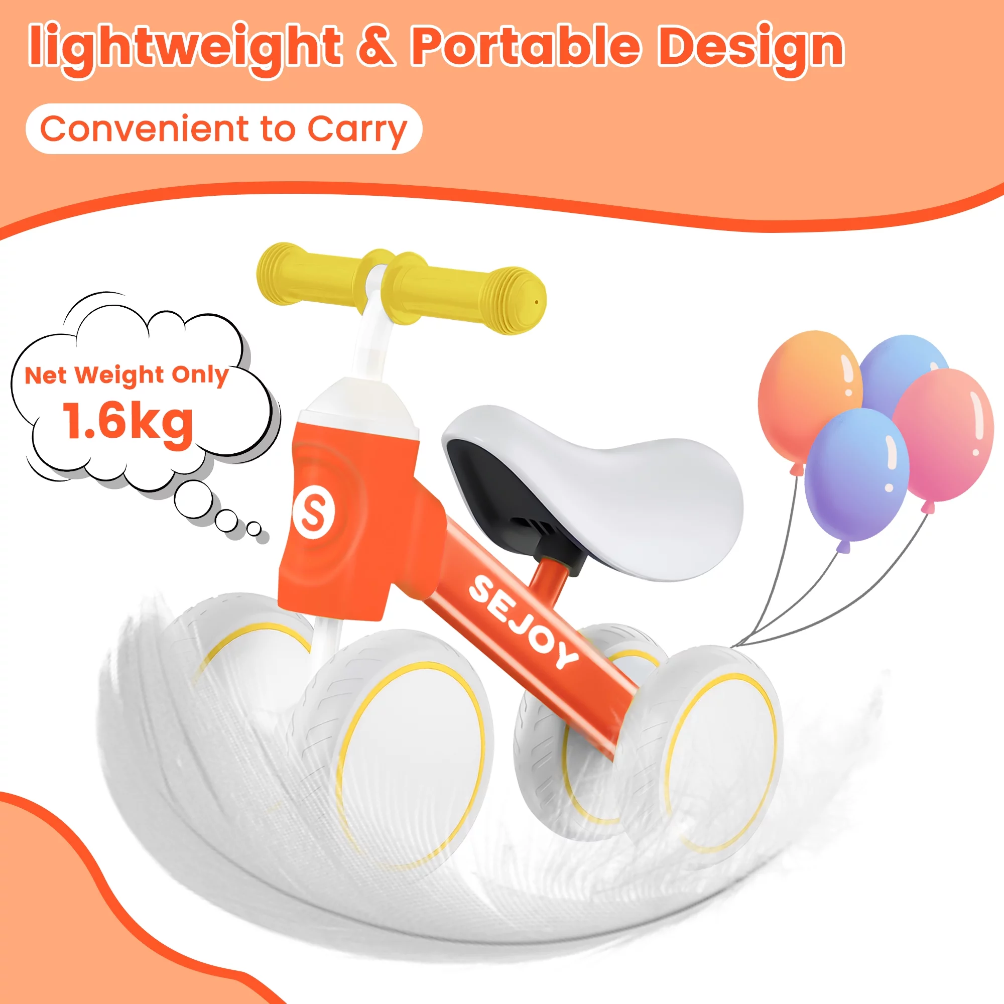 Sejoy Baby Balance Bike, 10-36 Month Kids Toddler Walker, 4 Wheels Riding Toys for Boys and Girls, First Birthday Gifts - Womvr