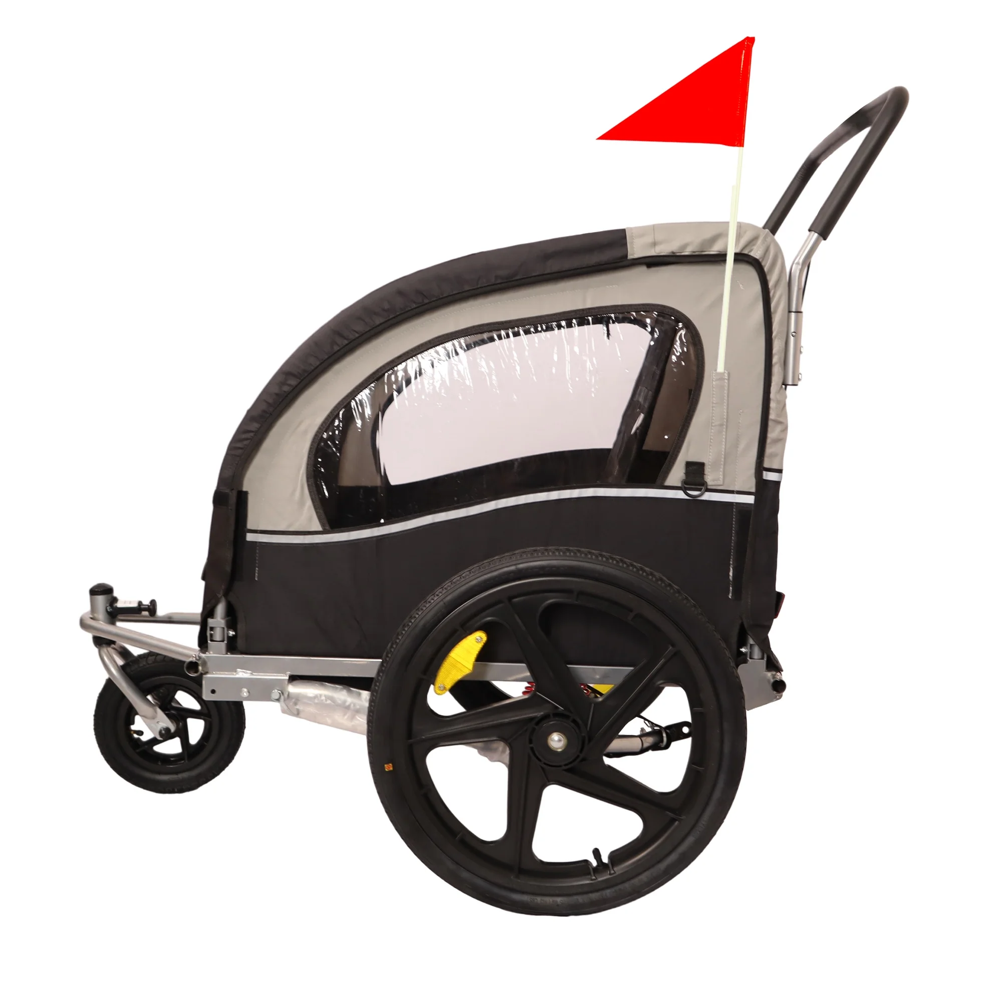 Immere Bike Trailer 2-in-1 Double 2 Seat Jogger Stroller - Foldable Collapsible w/Pivot Front Wheel - Wagon for Kids, Dog Bike Trailer, Black Gray - Womvr