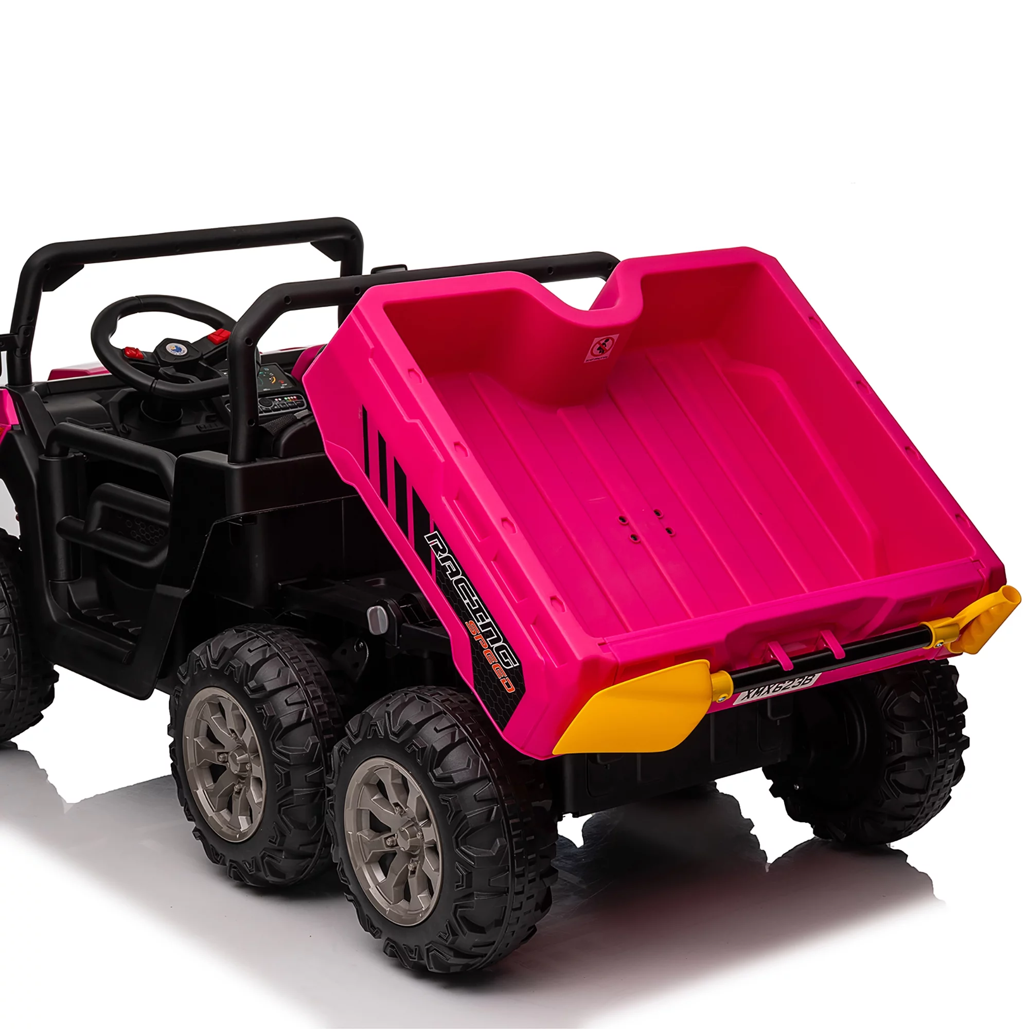 Joyracer 24V Ride on Toys, 2 Seater 6-Wheel UTV Car, 4WD Ride on Dump Truck for Big Kids with Trailer Remote Control, Black - Womvr