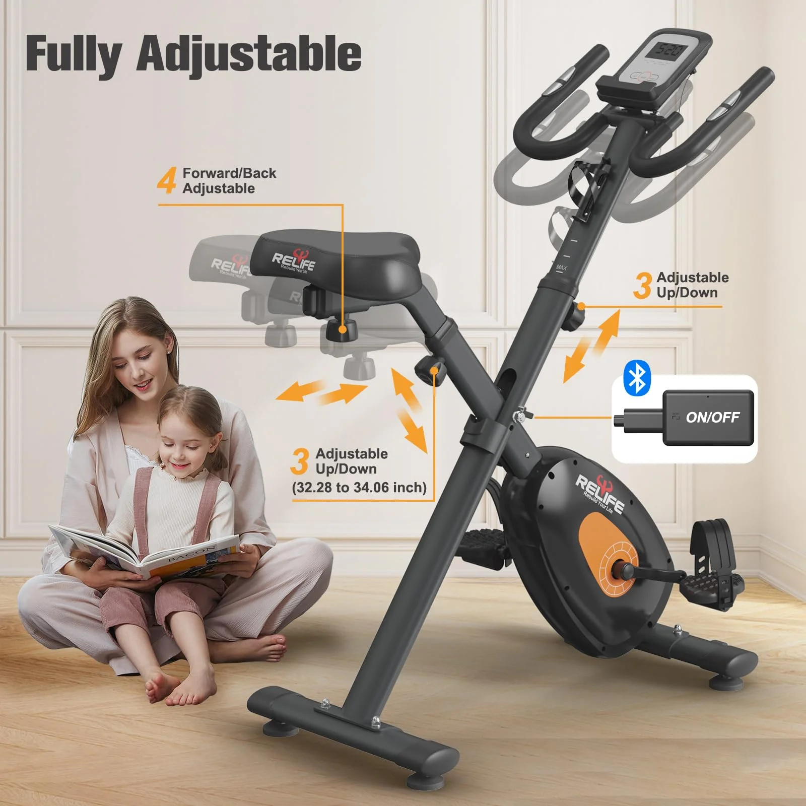 Relife Sports Upright  Exercise Bike with Fitness APP Foldable Stationary Bike for Home Gym , Black - Womvr