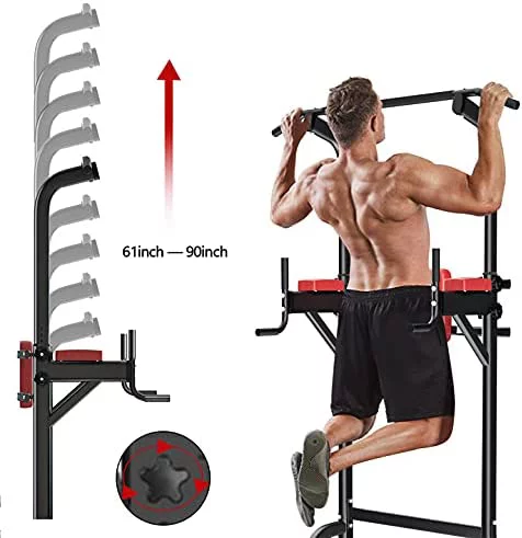 Wesfital Power Tower Dip Station, Pull Up Bar Stand Height Adjustable Strength Training Equipment for Fitness Home Workout, Red/Black - Womvr