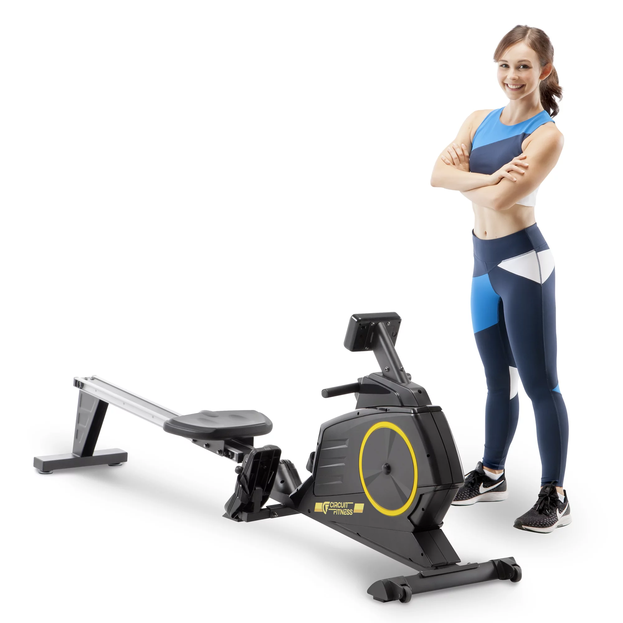 CIRCUIT FITNESS Deluxe Foldable Magnetic Rowing Machine with 8 Resistance Settings/Transport Wheels/LCD Monitor AMZ-986RW - Womvr