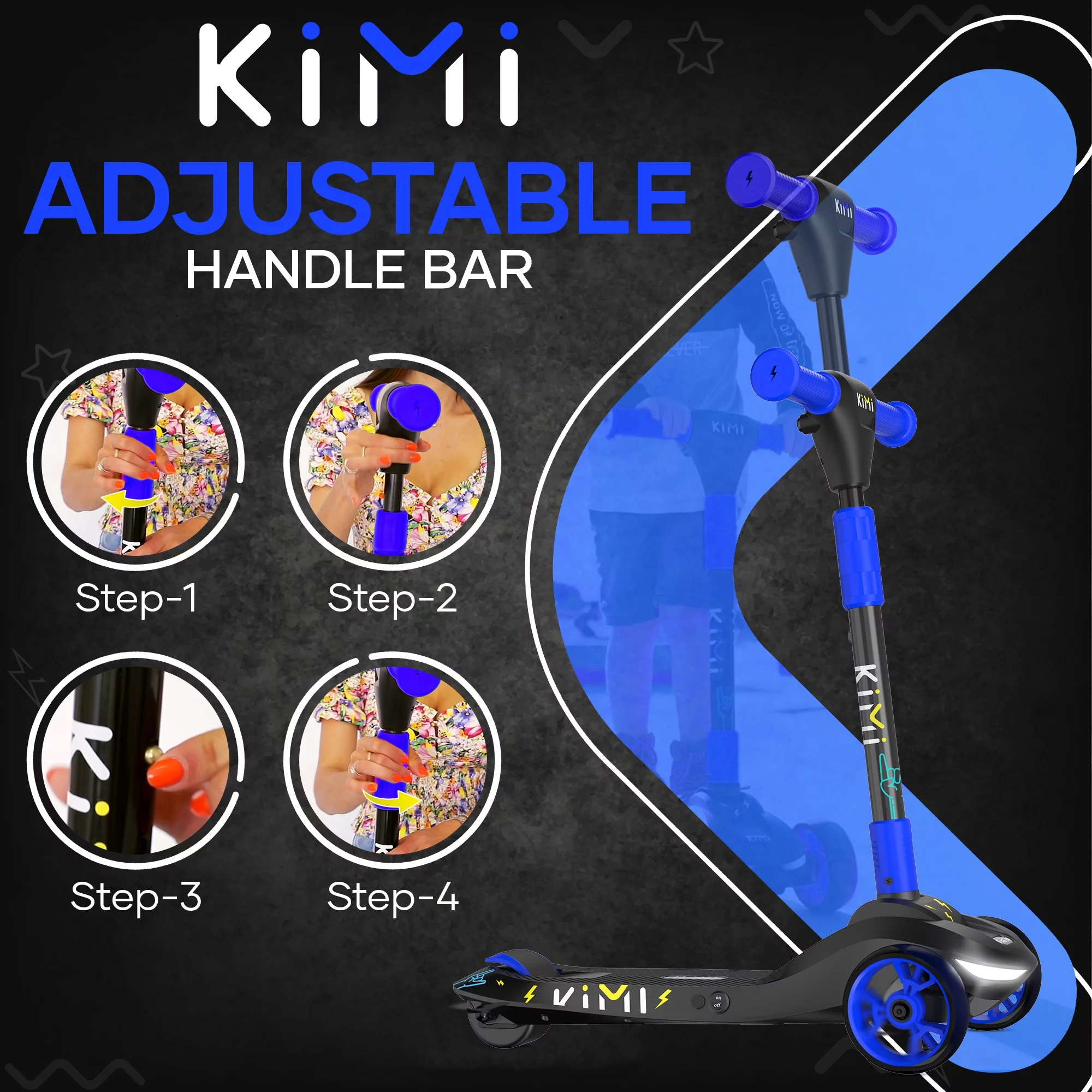 Kimi Kids 3-Wheel Electric Scooter, Ages 2-9, 5Mph, Lights, 10 Miles Range - Womvr