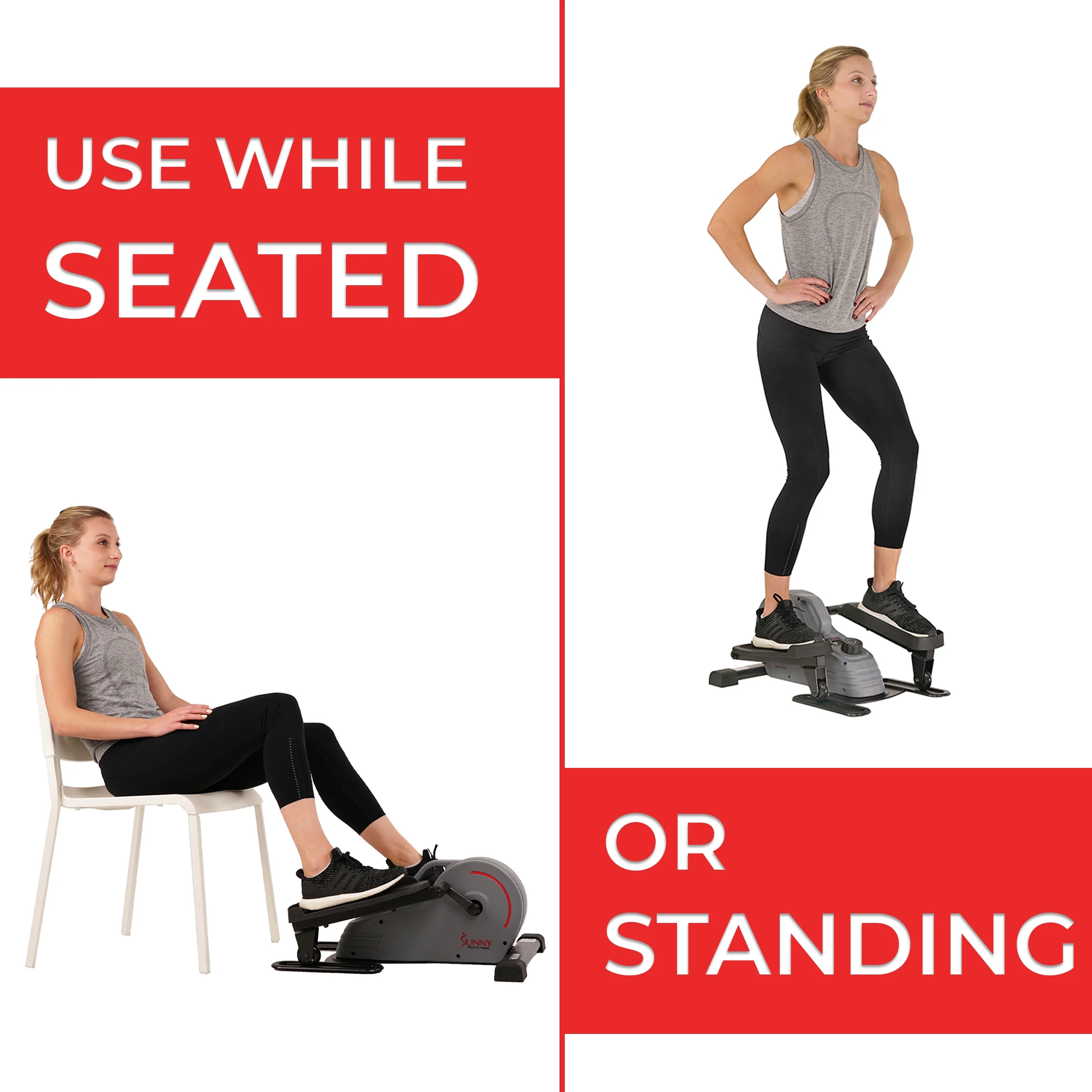 Sunny Health & Fitness Compact Magnetic Standing Elliptical Machine w/ Handlebars - Portable Workout Stepper for Home, SF-E3988 - Womvr