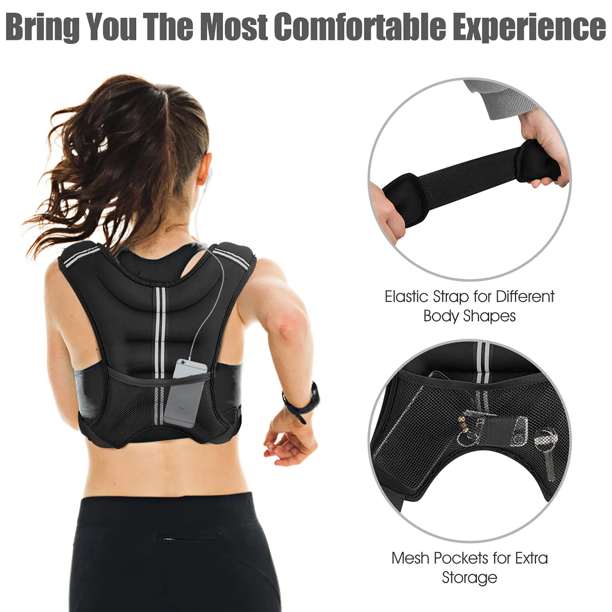 Costway 30LBS Workout Weighted Vest W/Mesh Bag Adjustable Buckle Sports Fitness Training - Womvr