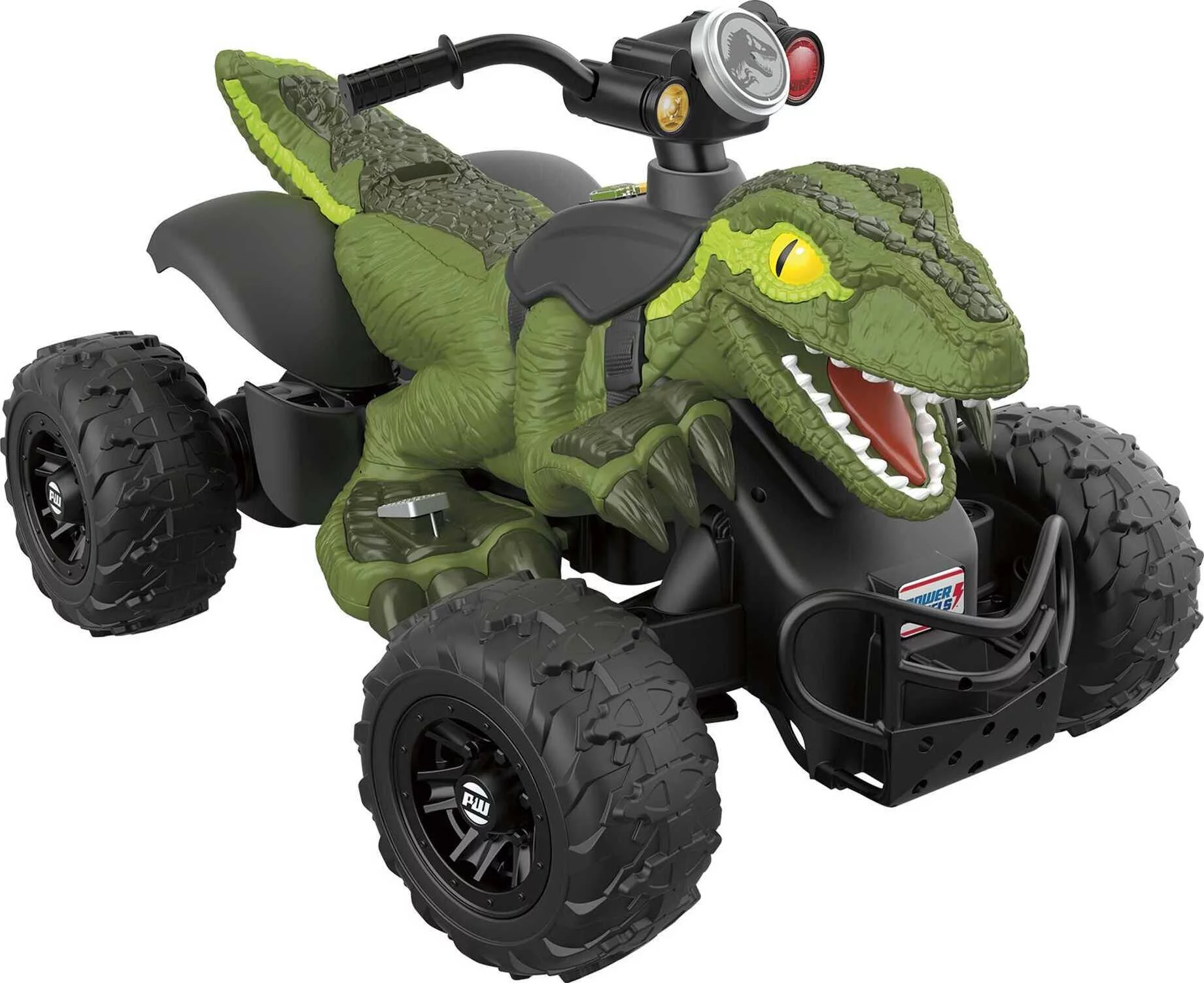 12V Power Wheels Jurassic World Dino Racer Battery-Powered Ride-On ATV Dinosaur Toy, Green - Womvr
