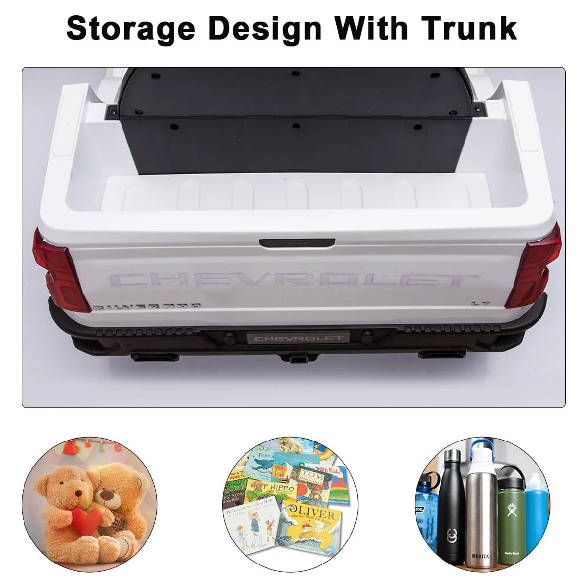 FUNTOK Licensed Chevrolet Silverado 12V Kids Electric Powered Ride on Toy Car with Remote Control & Music Player, Black - Womvr