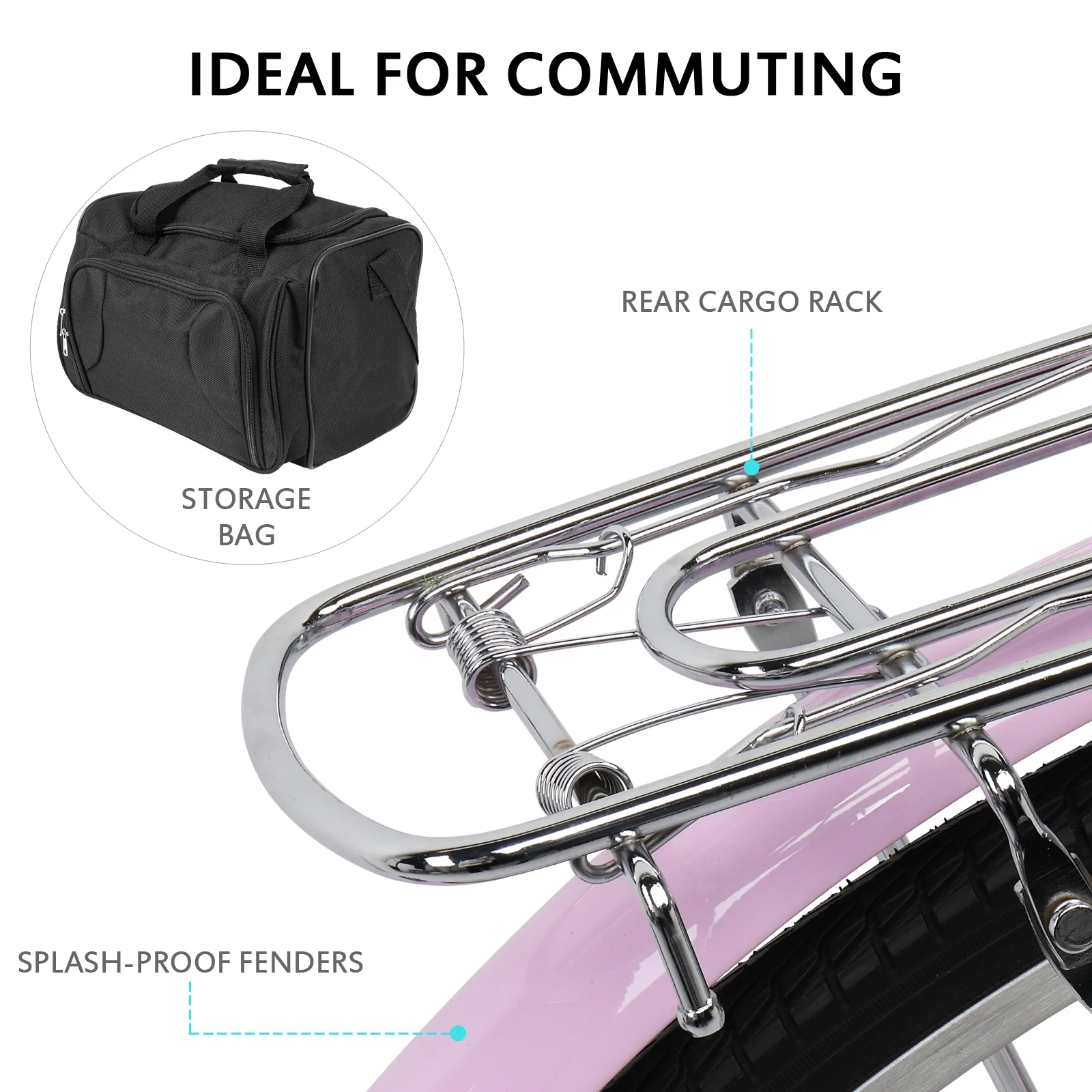 Ktaxon 26in Urban Commuter City Bike, Shimano 7 Speed Adult Road Bicycle, Pink - Womvr