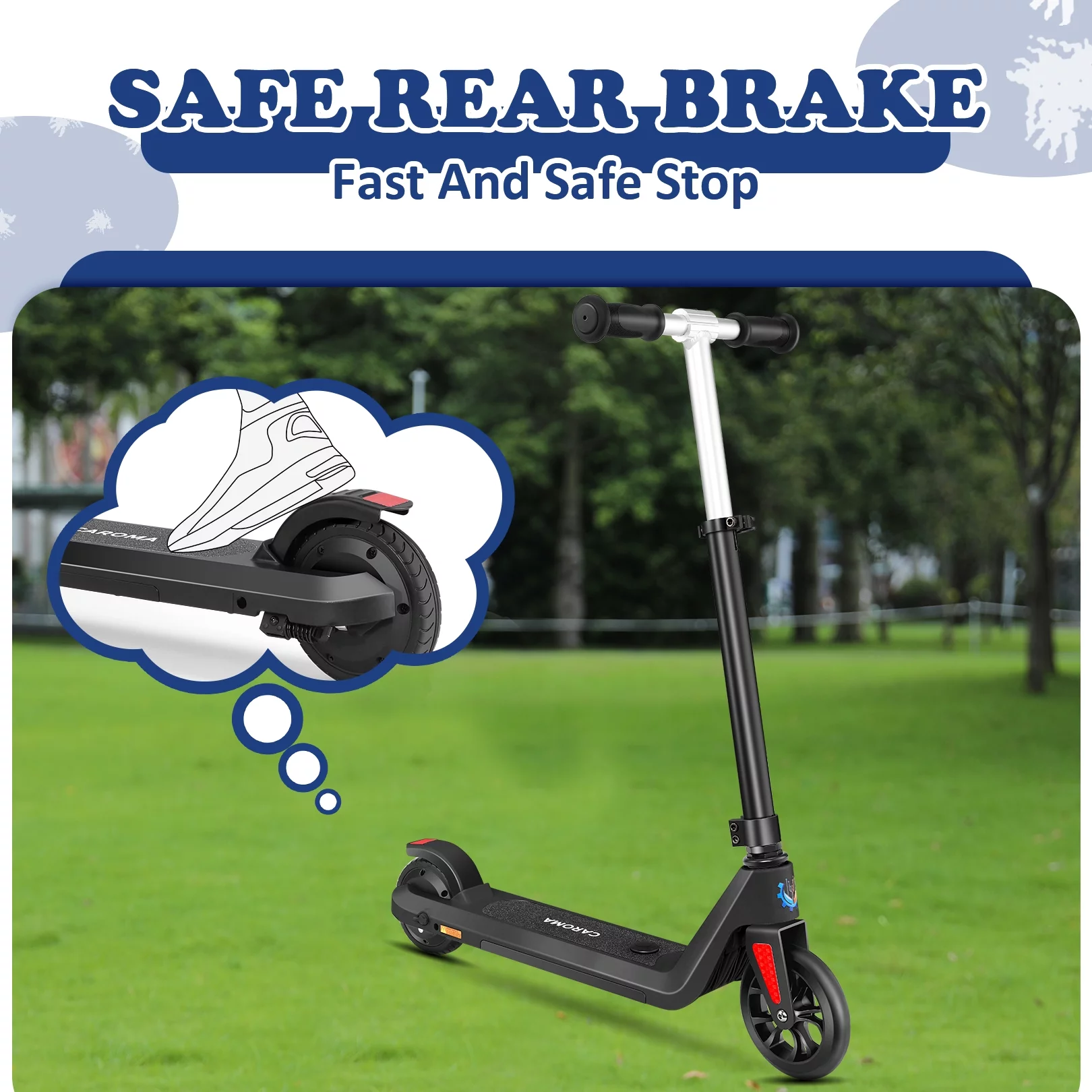 Caroma Kids Electric Scooter, 6+ Boys and Girls Safe Kick Scooter, Adjustable Speed and Handlebar - Womvr