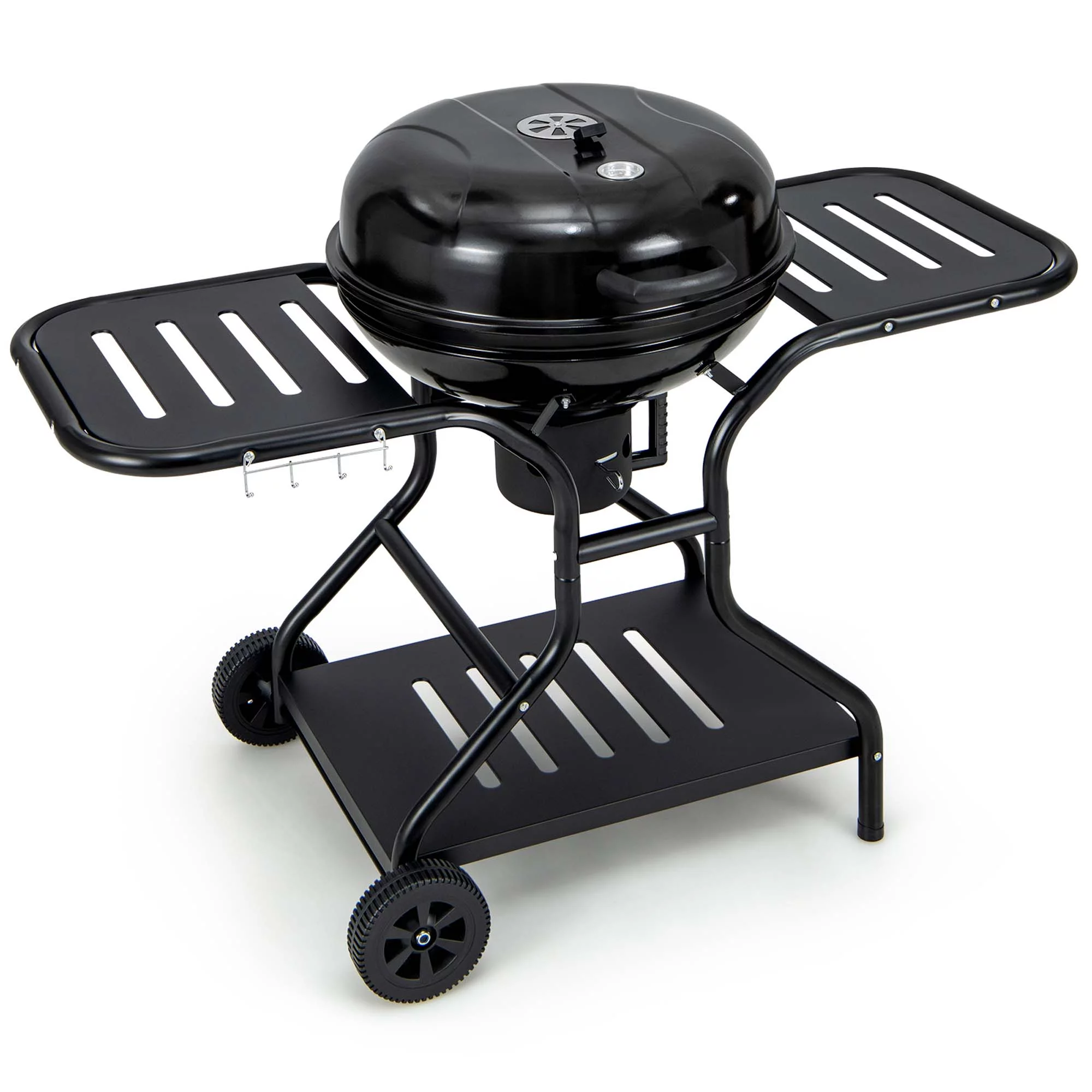 Costway 22 inch Charcoal BBQ Grill with Built-In Thermometer Wheels Side & Bottom Shelves - Womvr