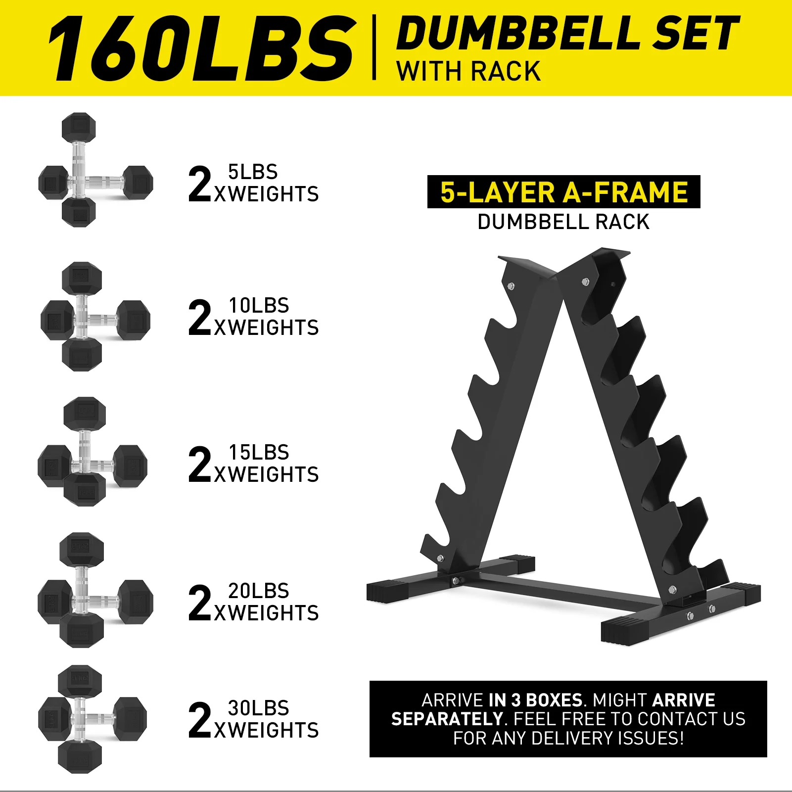 Mikolo Rubber Hex Dumbbell Set with Racks, Multiple Options in 160/200/380/450/550lbs, Strength Training Weight Set Home Gym - Womvr