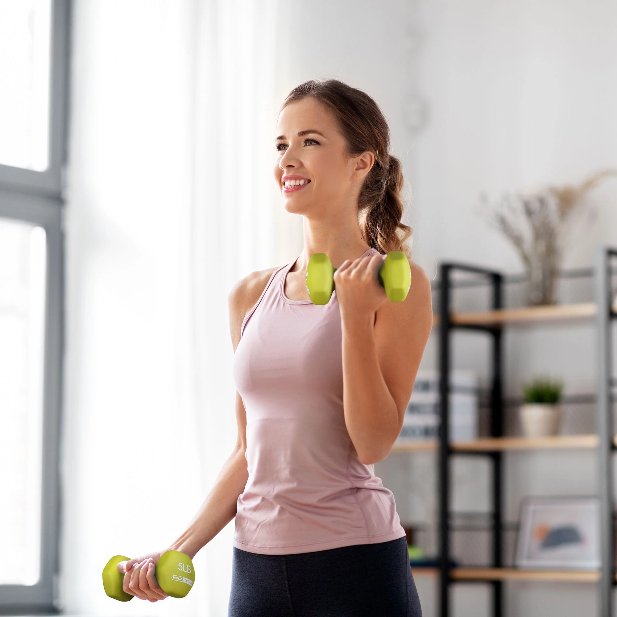 Open Box HolaHatha 5, 10, and 15 Pound Neoprene Free Hand Weight Set with Rack - Womvr