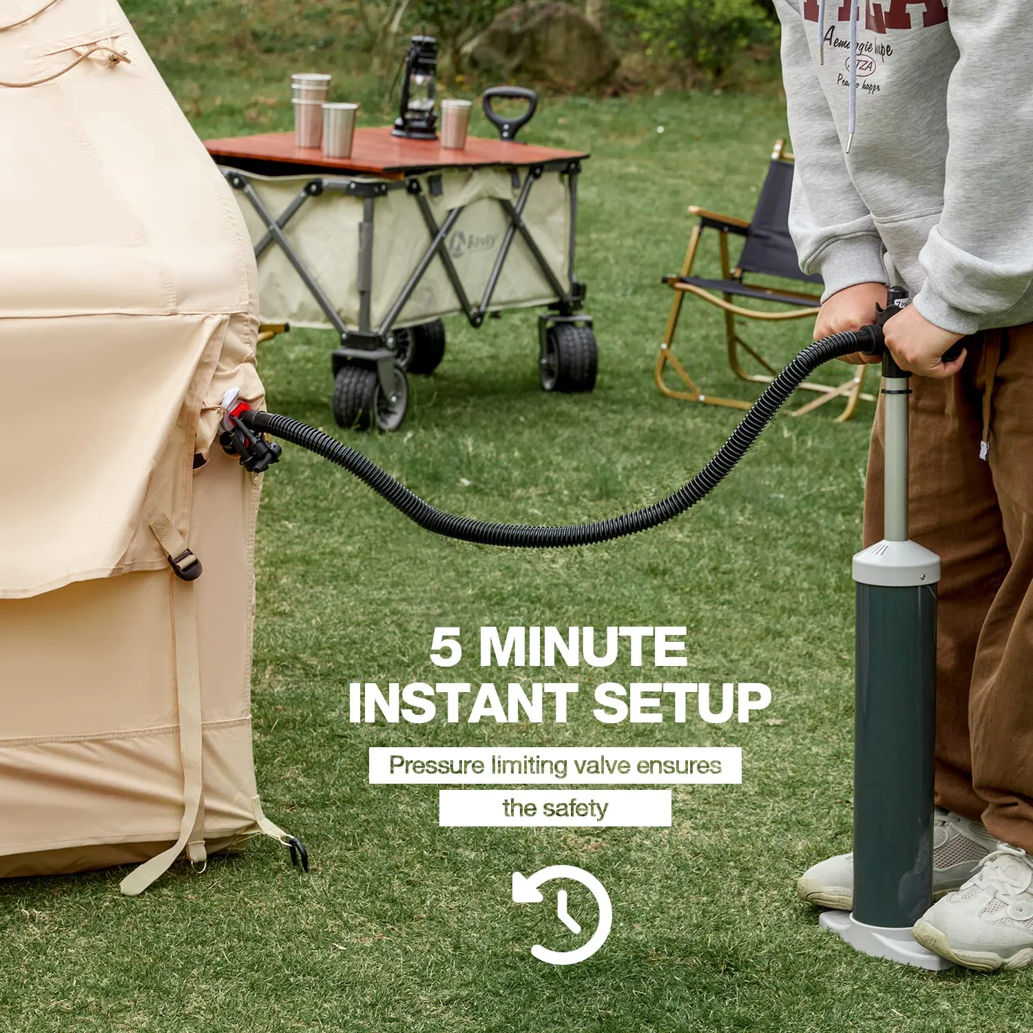 Richryce Inflatable Camping Tent with Pump, 129 SFT Cabin Tent, 4-6 Person Glamping Tents, Waterproof Windproof Outdoor Cotton Tent with Carrying Bag - Womvr