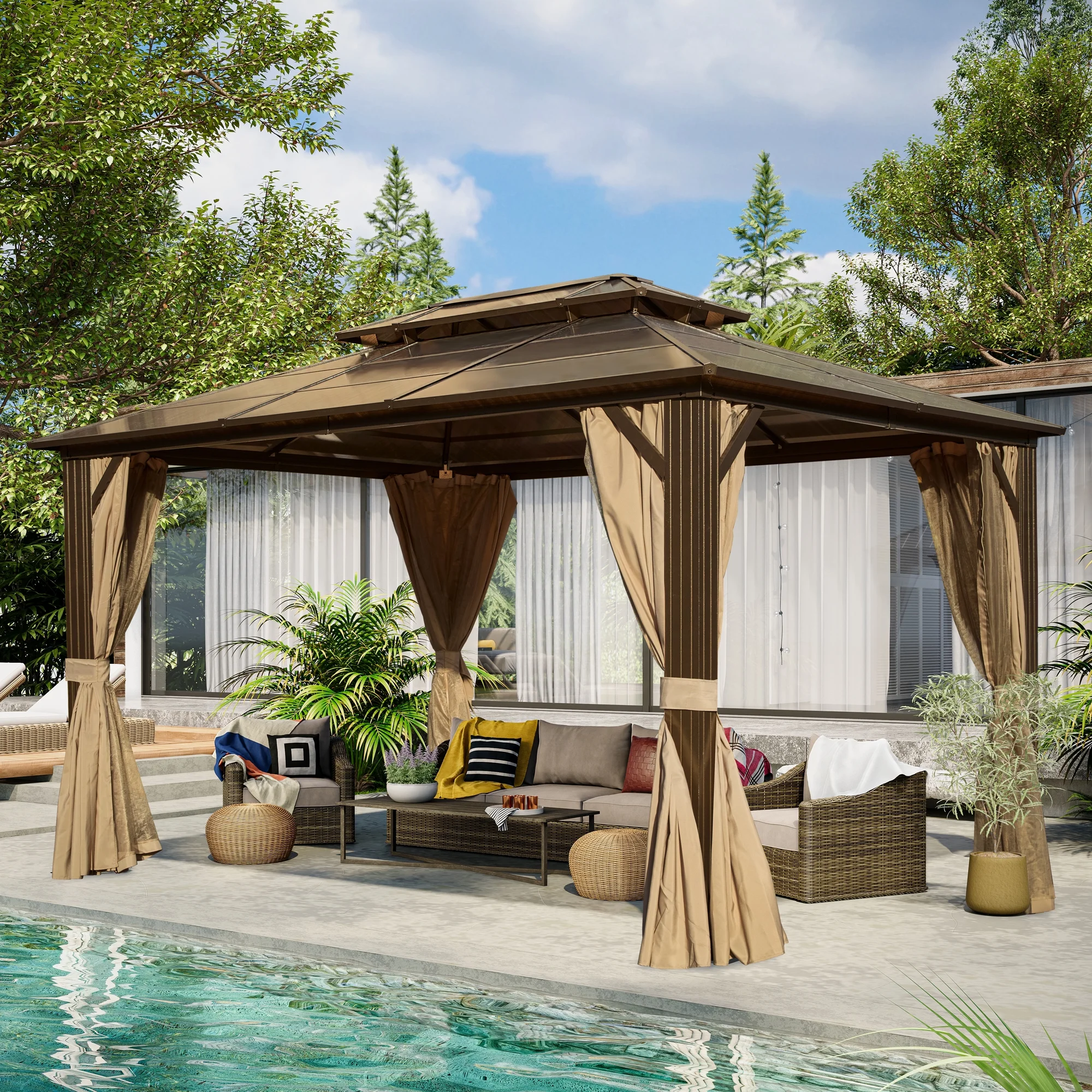 Erommy 10'x13' Hardtop Gazebo with Polycarbonate Double Roof and Aluminum Frame for Garden, Patio, Lawns - Womvr