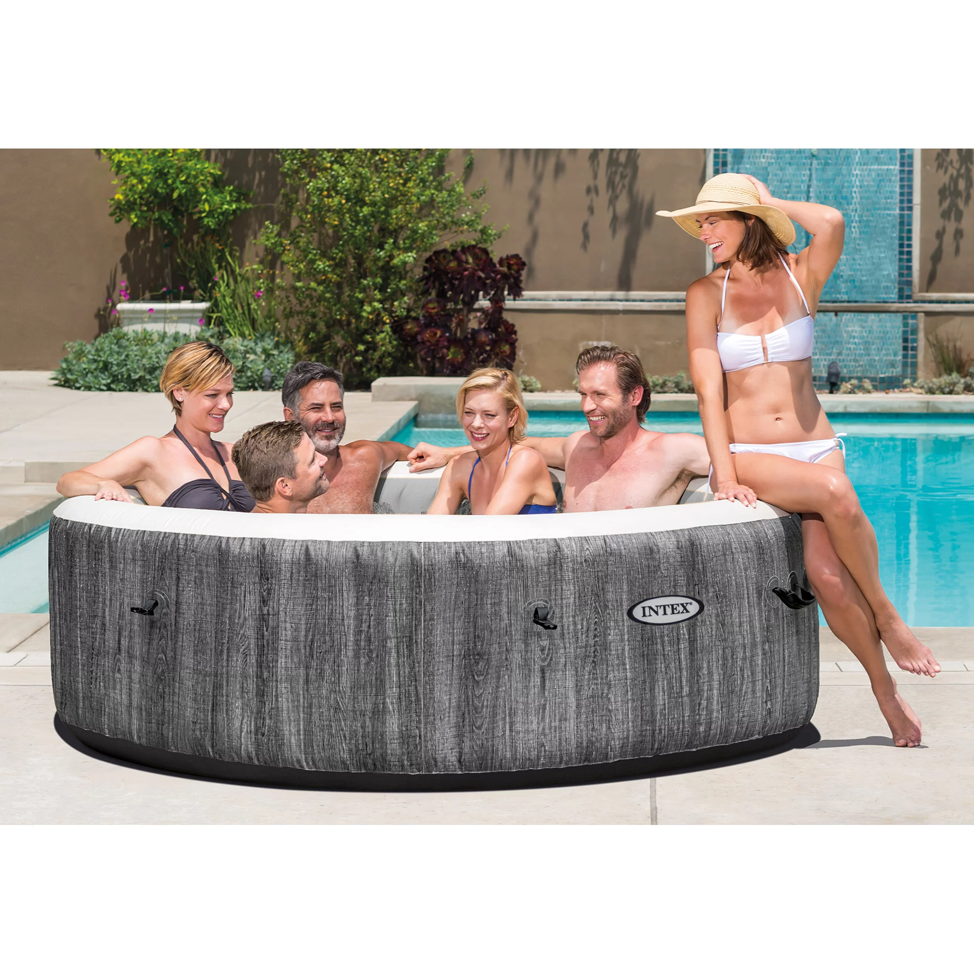 Intex PureSpa Plus 6 Person Inflatable Hot Tub Bubble Jet Spa, 85 x 28