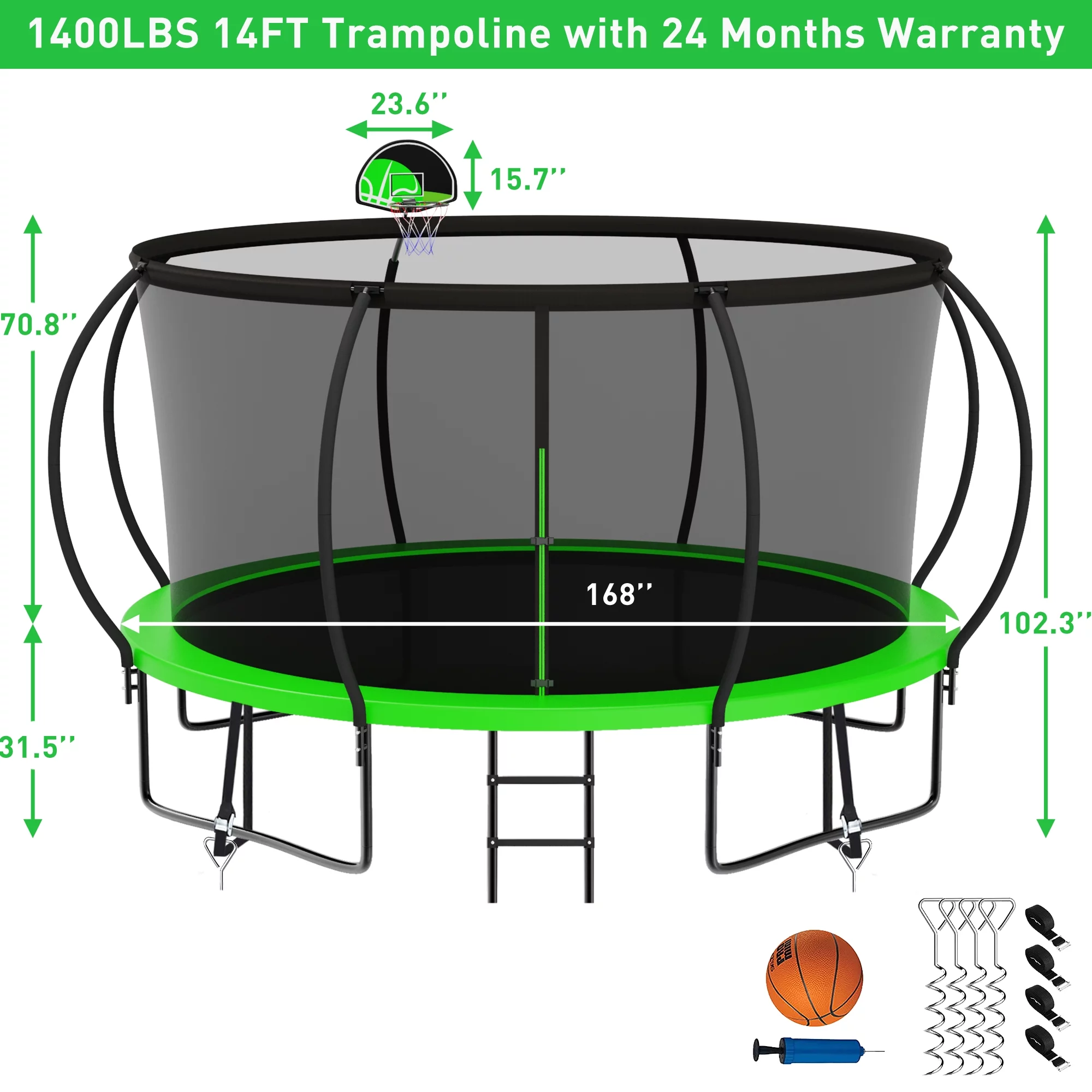 Kumix Trampoline for Adults and 5-6 Kids, 12FT 14FT Trampoline with Enclosure, Basketball Hoop, Light, Sprinkler, Socks, Wind Stakes, 1200LBS Outdoor Heavy Duty Galvanized Full Spray Trampoline, Blue - Womvr