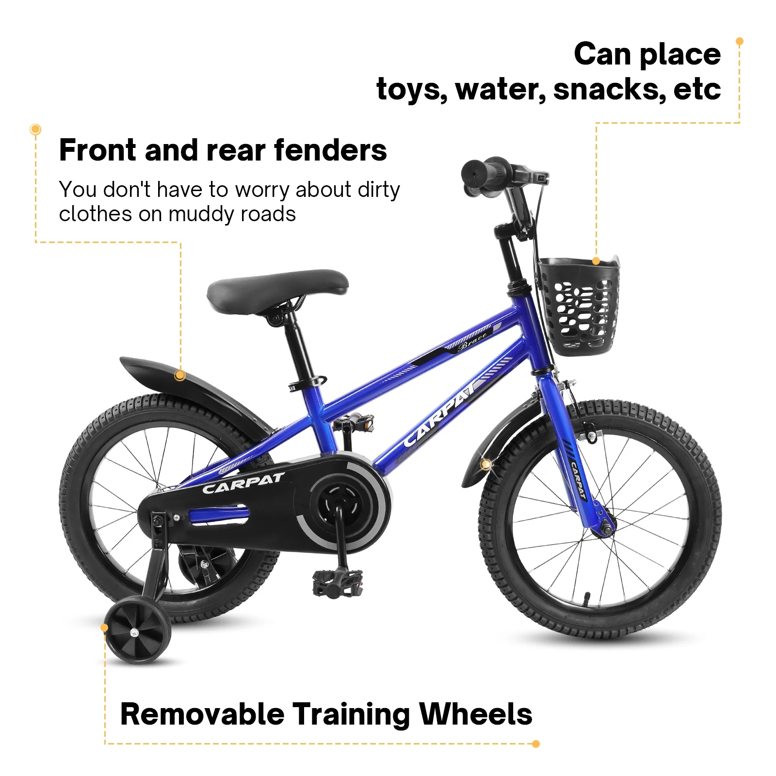 14 Inch Kids Bike for Boys, Kids Bike With Training Wheels and Basket, White - Womvr