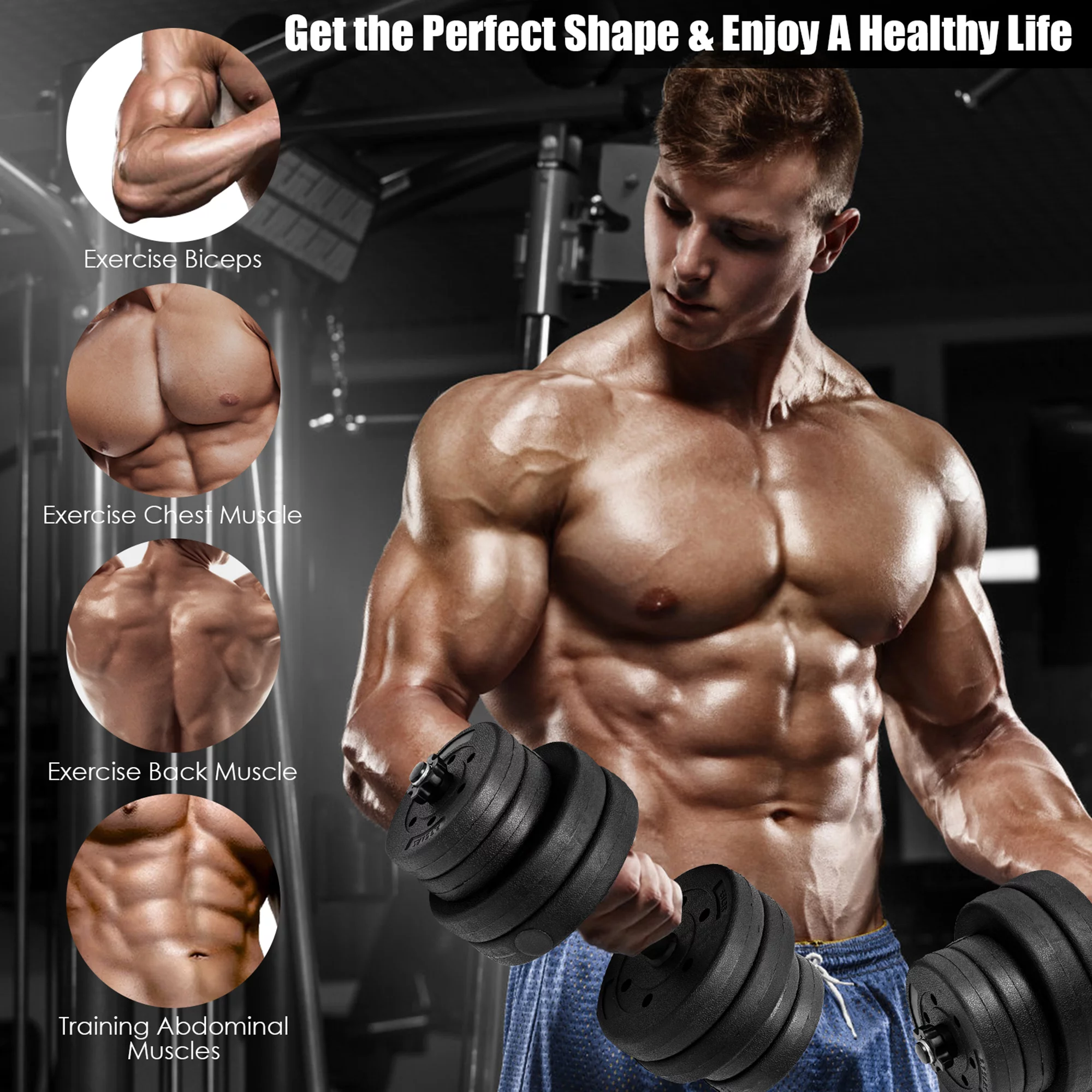 Gymax 66Lbs 2 in 1 Adjustable Dumbbell Set Strength Training Set Home Gym Exercise - Womvr