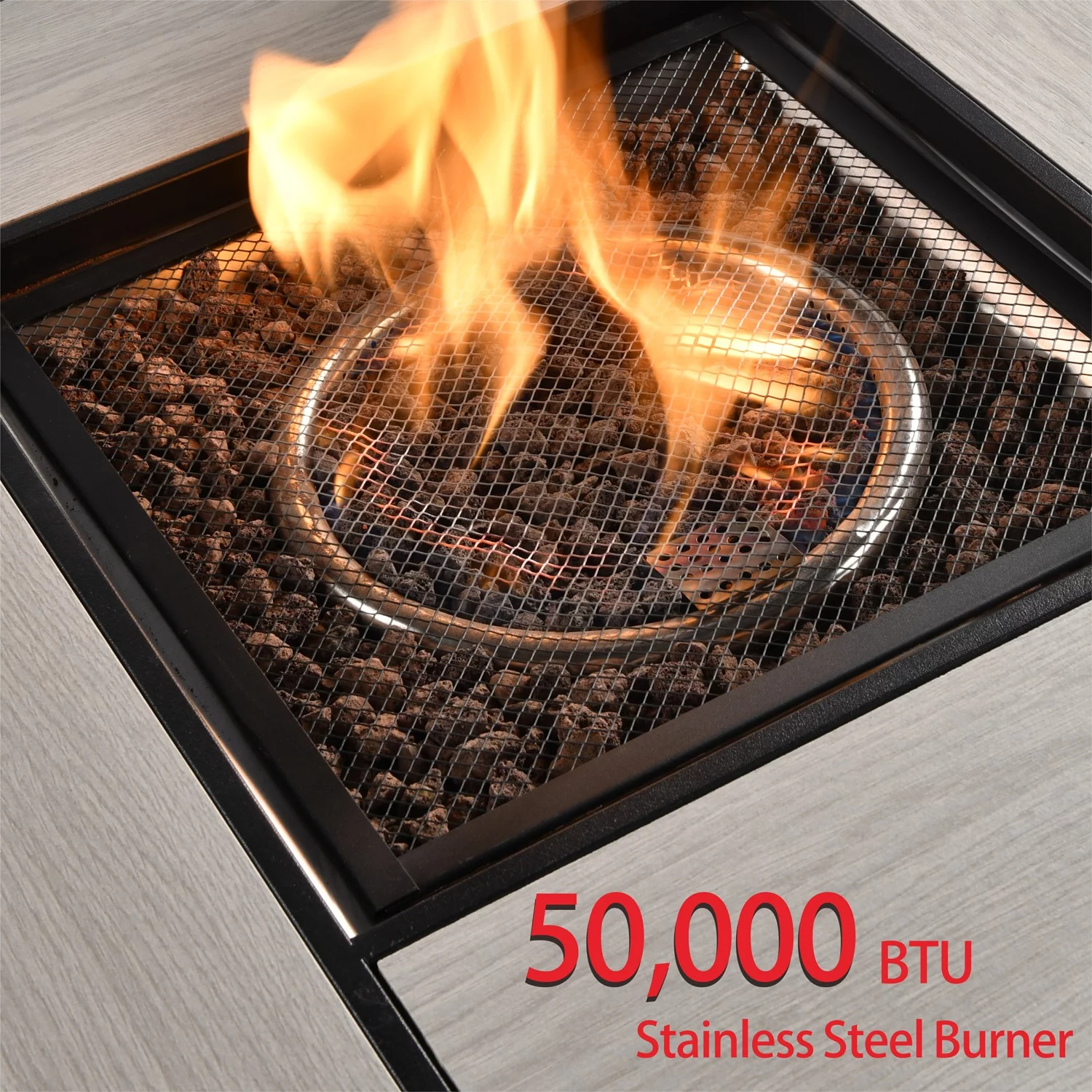 Ovios Outdoor Wicker Propane Fire Pit Table 42-Inch 50,000 BTU Flame Gas Fire Pits for Patio with Waterproof Cover & Lid Rectangle - Womvr