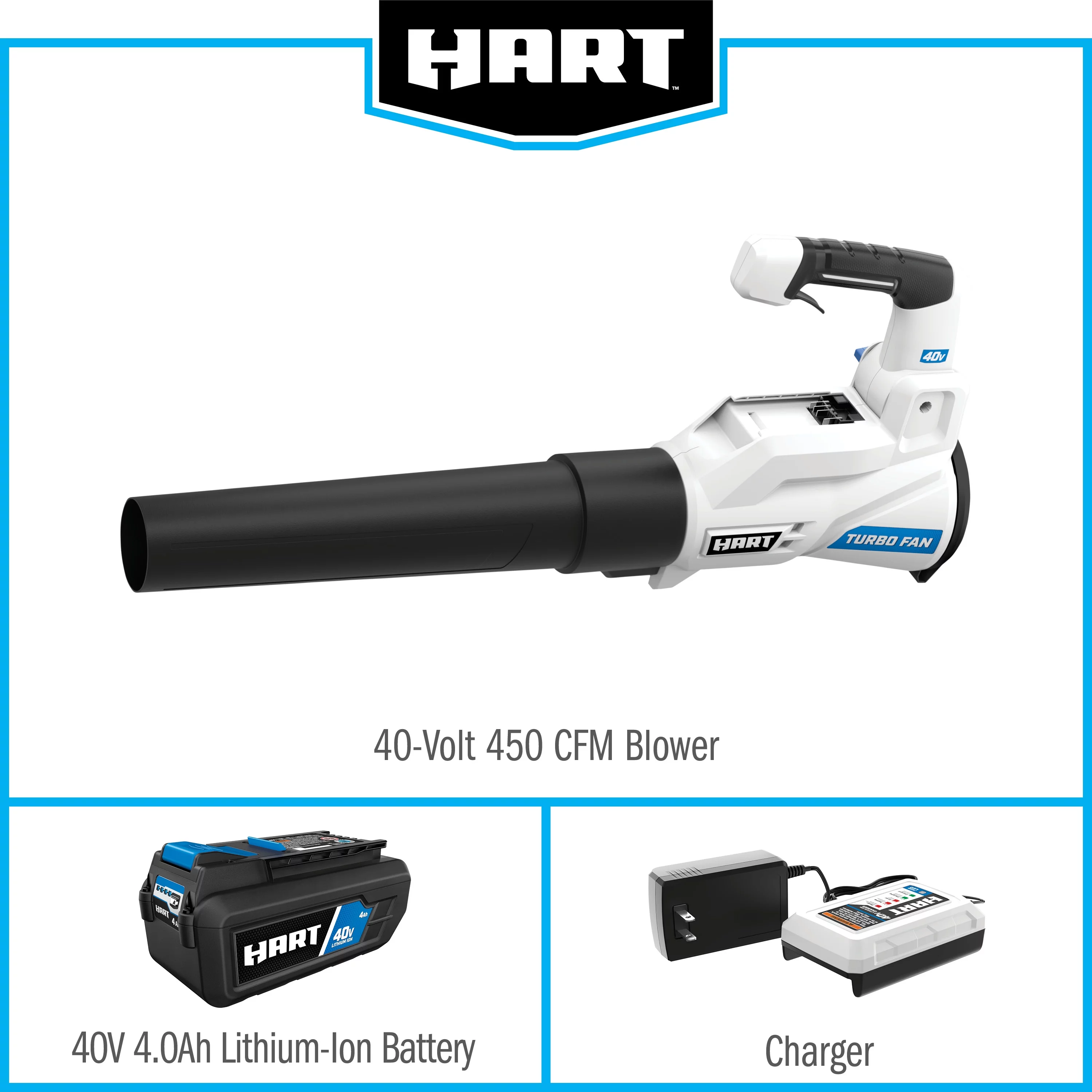HART 40-Volt 120 MPH at 450 CFM Battery-Powered Axial Blower Kit, (1) 4.0Ah Lithium-Ion Battery - Womvr