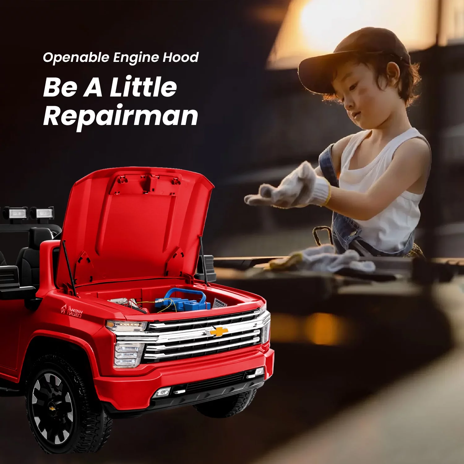 Track 7 24V Ride on Car, Licensed Silverado HD 2 Seater Electric Car for Boys Girls Age 3+, 24V Ride on Truck w/Remote Control, Music, ABC, Pink - Womvr