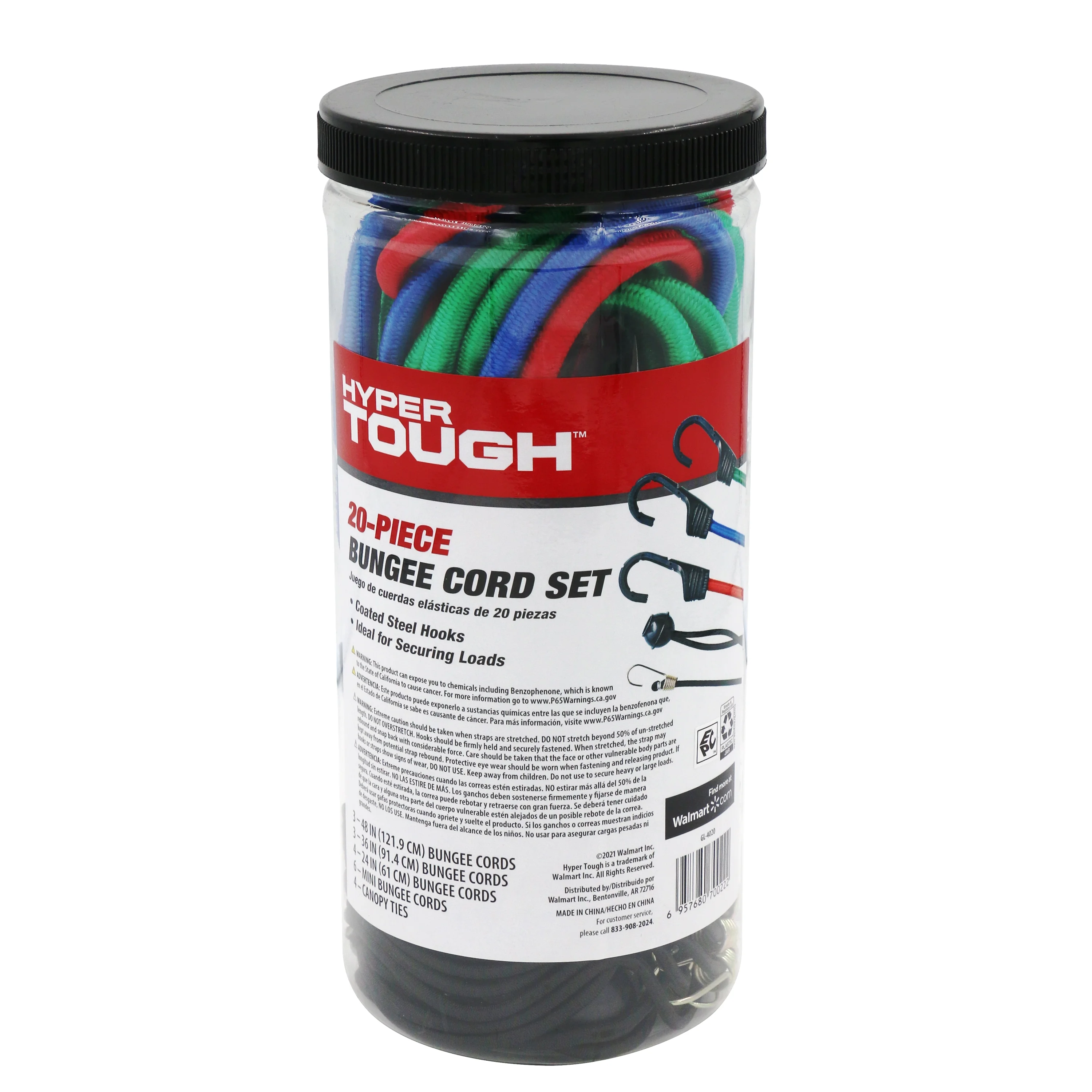 Hyper Tough 20 pieces Bungee Cord Set, Plastic Jar, Multi-Color, 2.31 oz - Womvr
