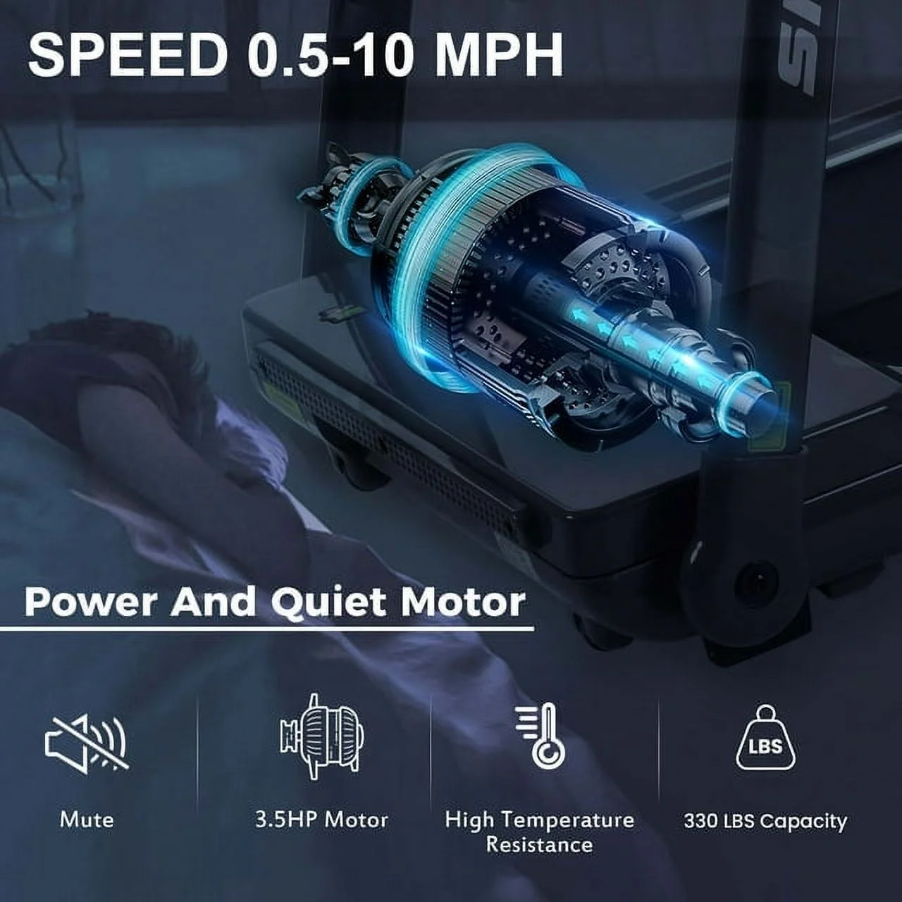 3.5HP Folding Incline Treadmill With 330lb Capacity  47.24” x 18.11” Large Running Belt Fitshow APP and Bluetooth Music For Home Office Gym,Black - Womvr