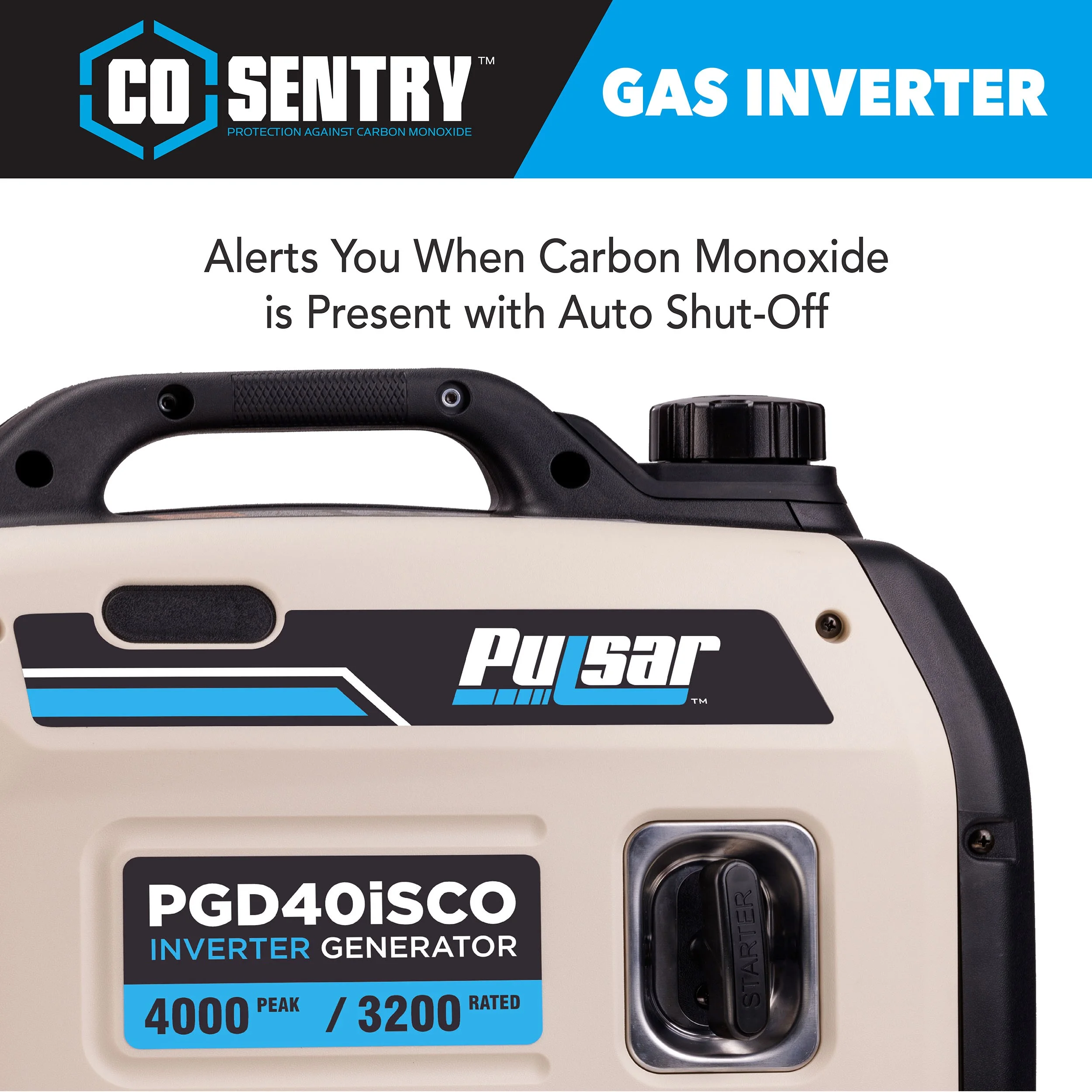 Pulsar 4000-Watt Super Quiet Gas Powered Inverter Generator with CO Sentry - Womvr