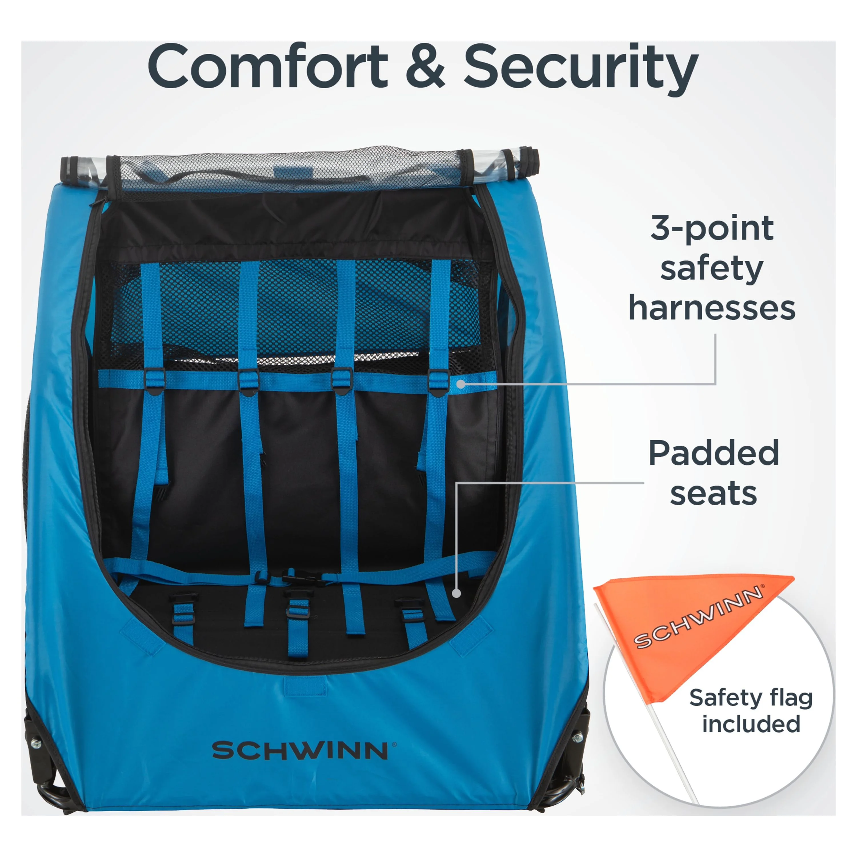 Schwinn Shuttle Foldable Bike Trailer for 2 Passengers, Blue & Black - Womvr