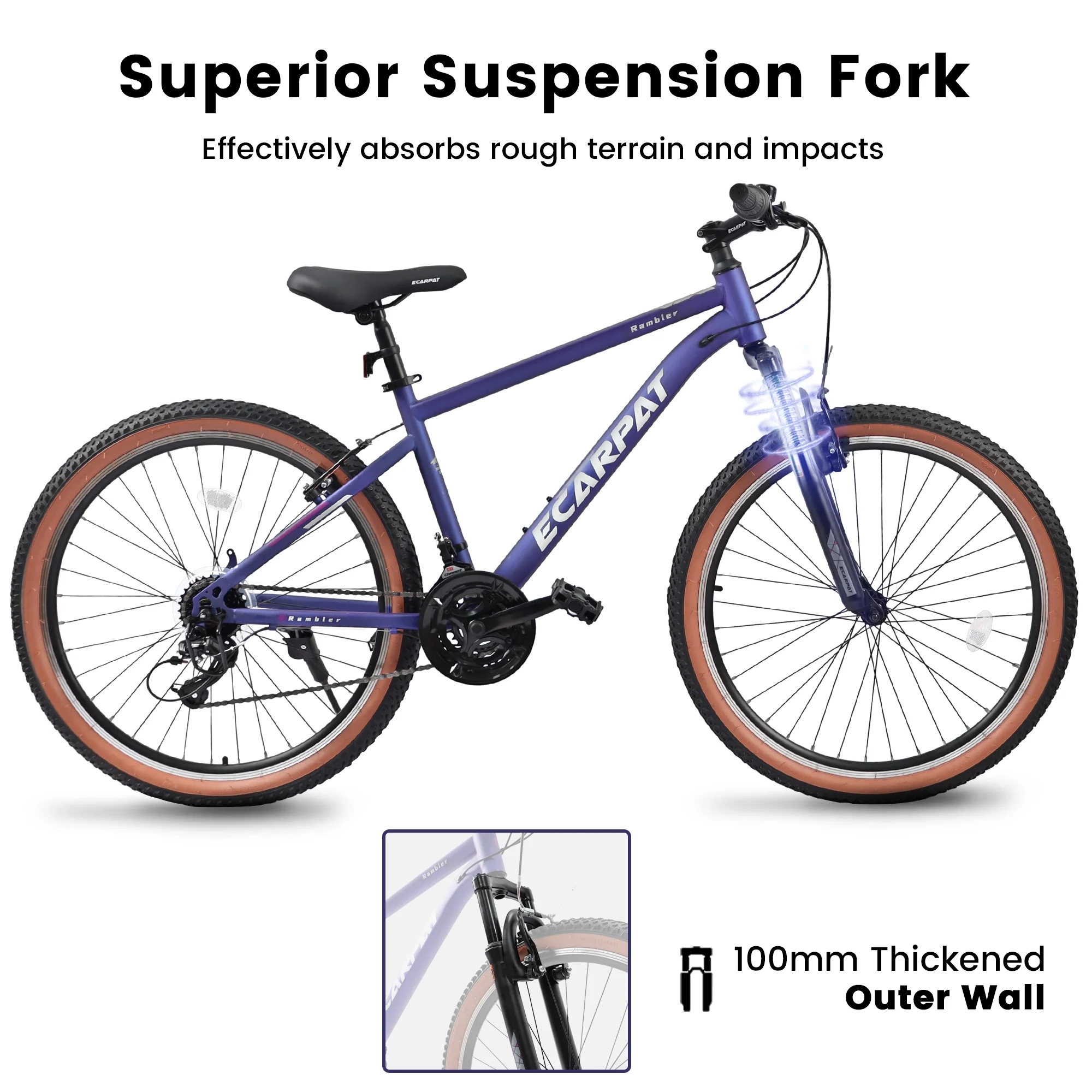 FFOMO 26 inch Mountain Bike, 21-Speed, U Brakes Commuter Bike, Thumb Shifter Front Fork Bicycles - Purple - Womvr