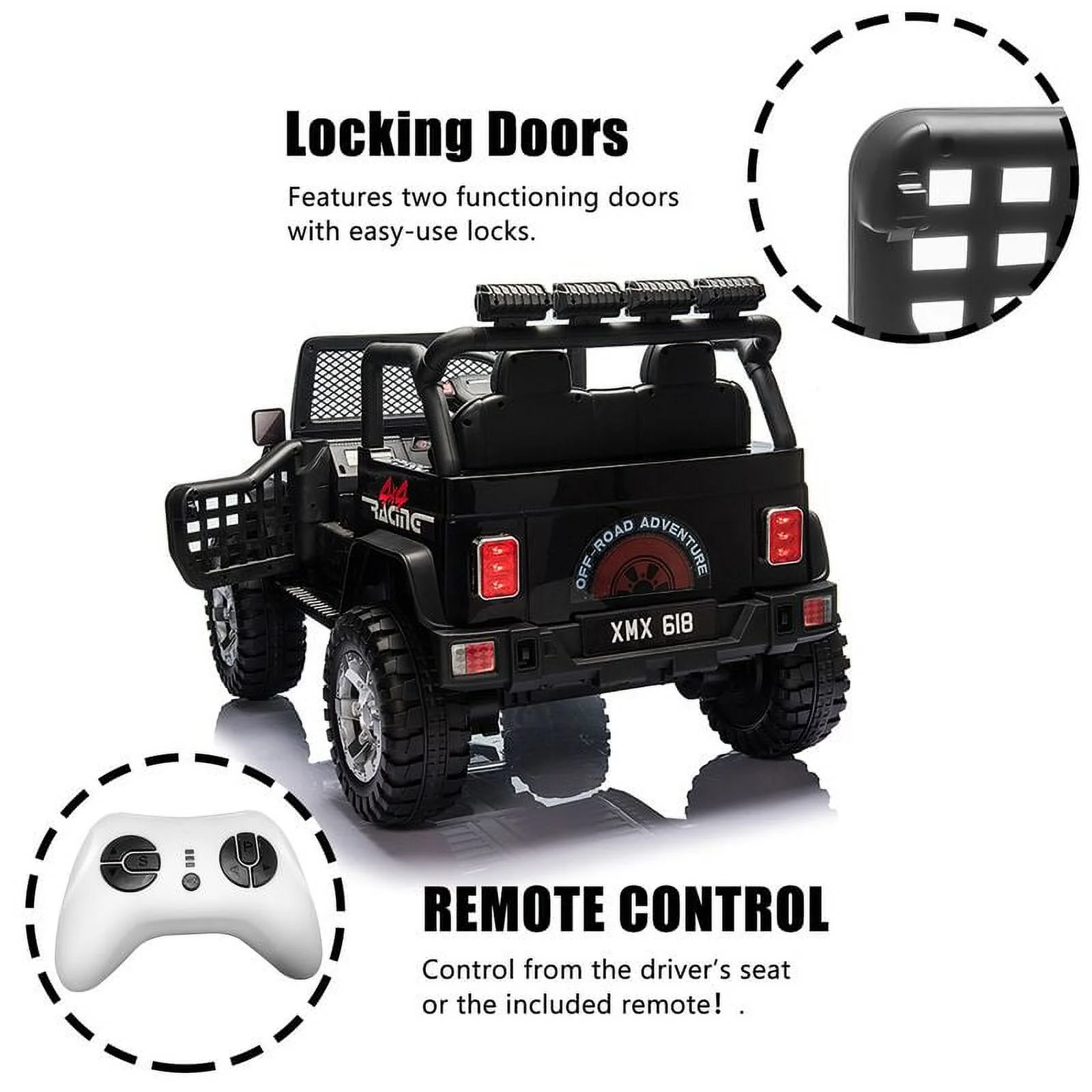 CAIDI 12 V Kids Ride On Truck, 2-Seater Battery Powered Toy Car w/ Remote Control, Spring Suspension, Bluetooth, LED Lights - Womvr