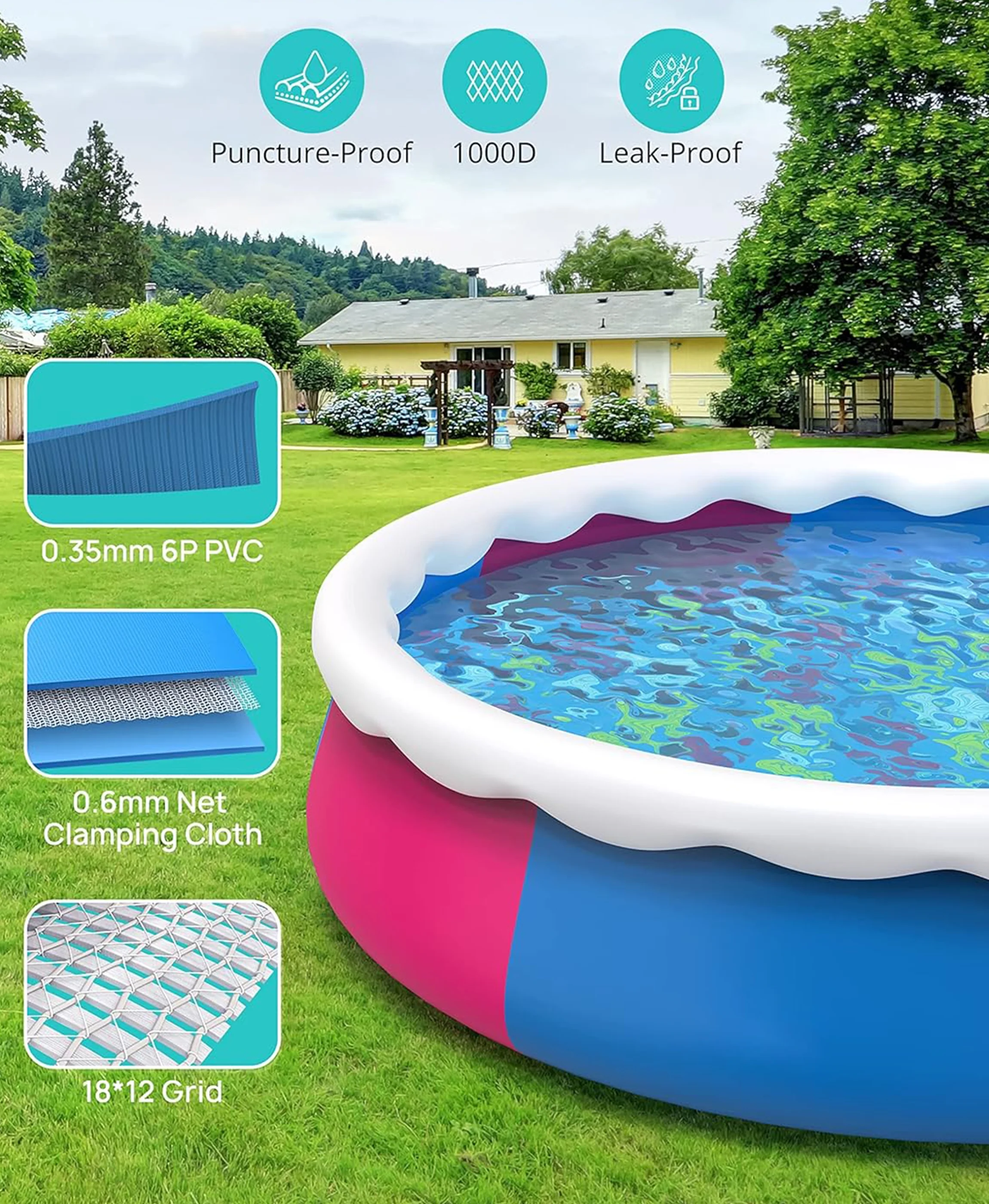 Inolait Inflatable Swimming Pool  Above Ground for Kids Family Water Sport 15' x 36