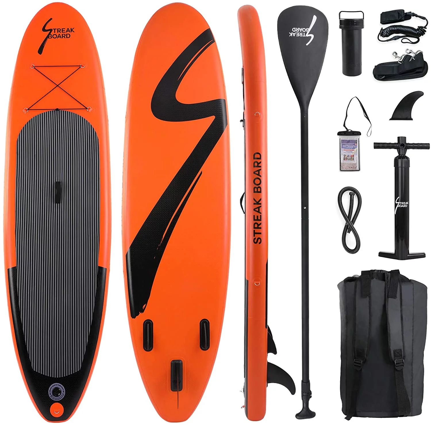 streakboard 10' Inflatable Stand up Paddle Board with SUP Accessories, Backpack, Paddle & Hand Pump - Womvr