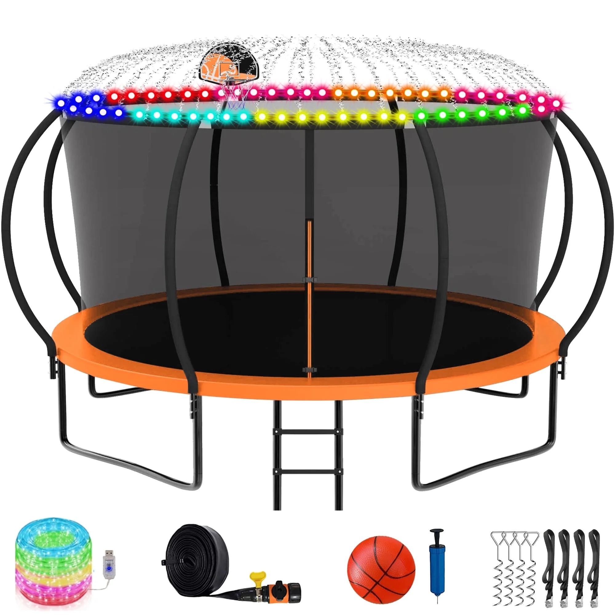KOFUN Trampoline with Basketball Hoop, 8FT 10FT 12FT 14FT 15FT 16FT Trampoline with Enclosure, Anchors Kit, Ladder, Heavy Duty Backyard Trampoline for Kids Adults, Galvanized Anti-Rust Coating, Black - Womvr