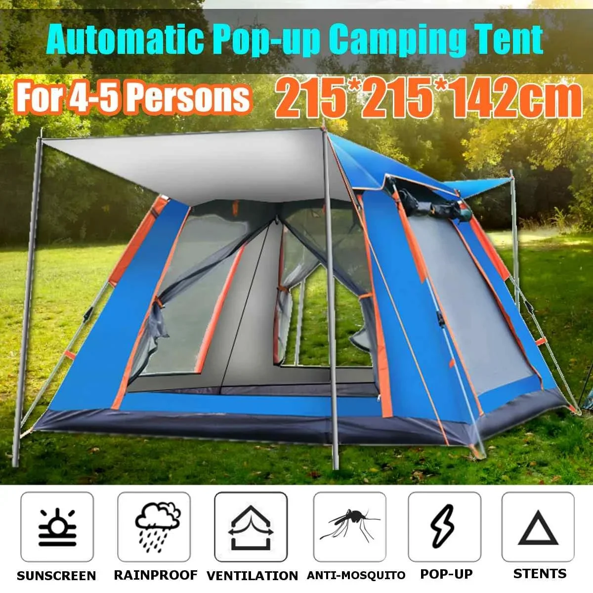 3-4 Person Tent Pop Up Outdoor Camping Auto Instant Open Family Tent Tourist Tent - Womvr