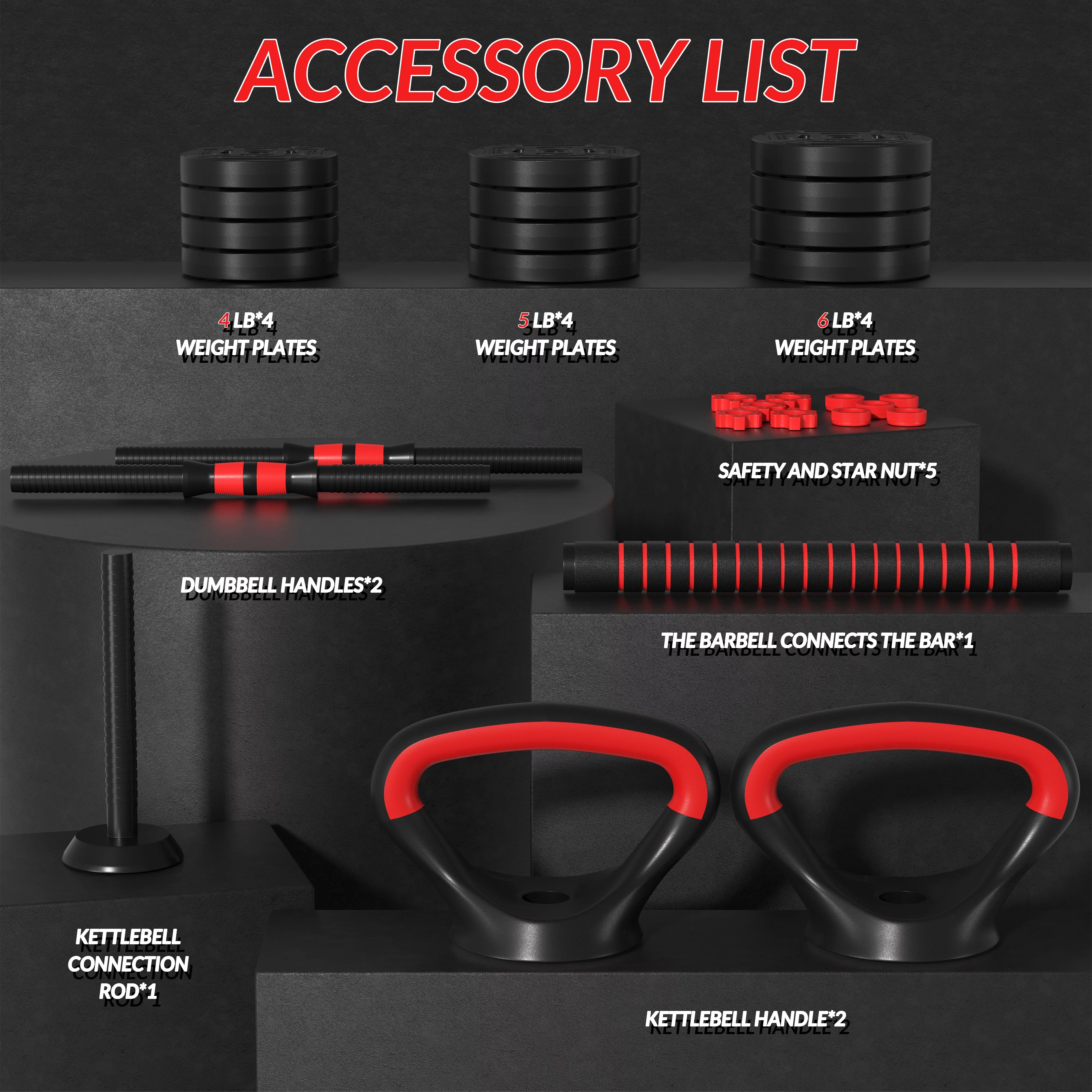 BalanceFrom 60LB 4-in-1 Portable Changeable Dumbbell, Barbell, and Kettlebell Set with Adjustable Weights - Womvr