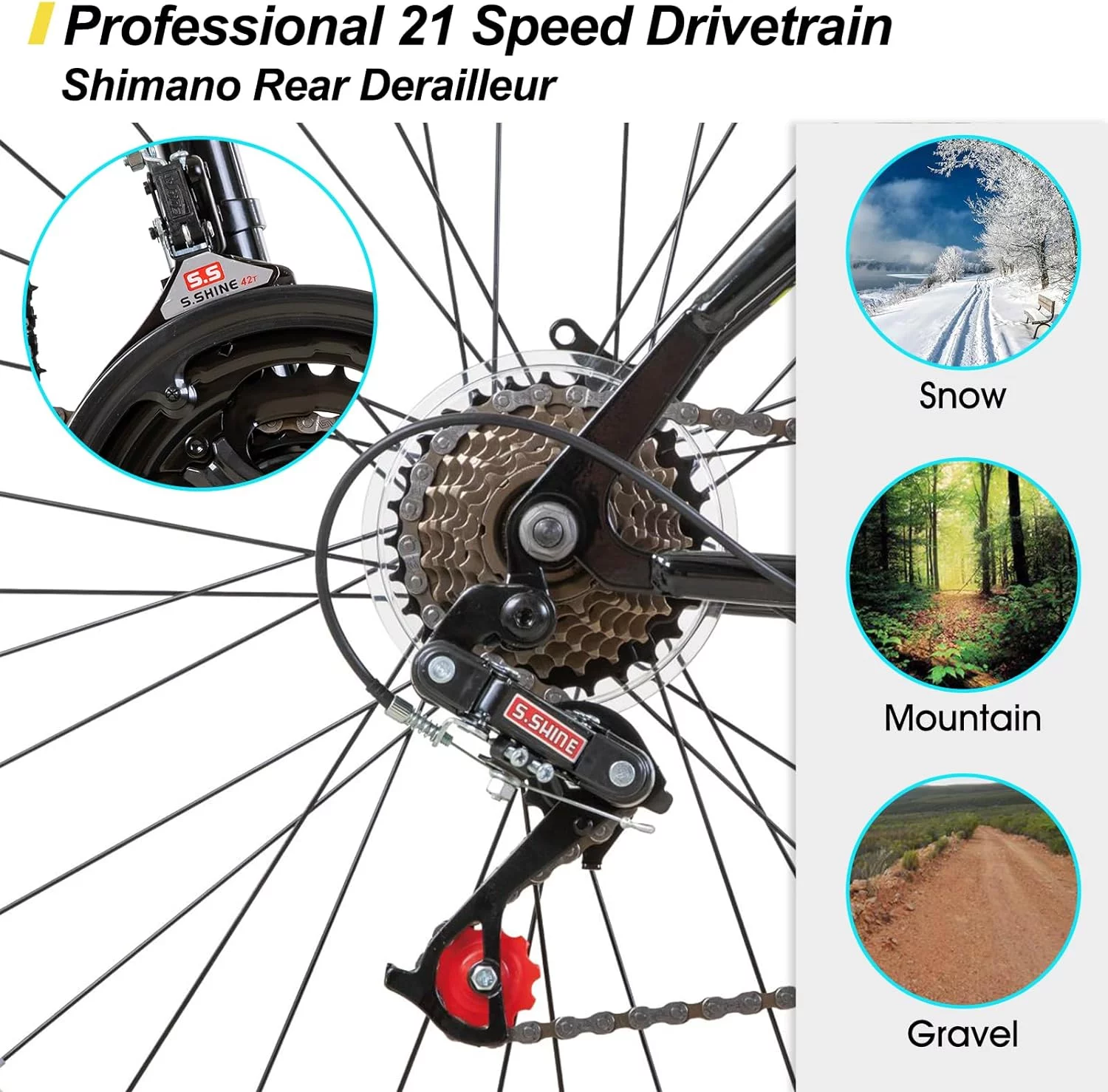 Hiland 24 26 inch Mountain Bike for Men Women, 21 Speeds MTB Bicycle for Adult Youth - Womvr