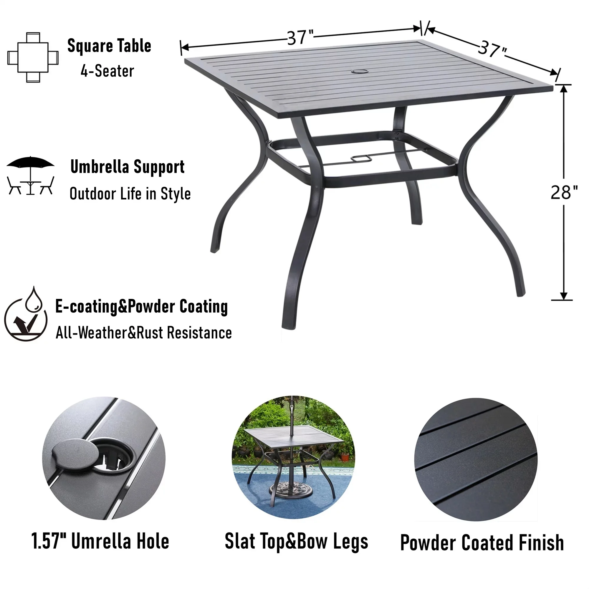 MF Studio 5-Piece Outdoor Patio Dining Set, Swivel Cushioned Chairs with Steel Frame for 4-Person, Black&Beige - Womvr